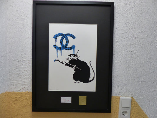 DEATH NYC Lithografie ltd. Edit. of 120 "Banksy Rat Chanel" 3D Siegel COA