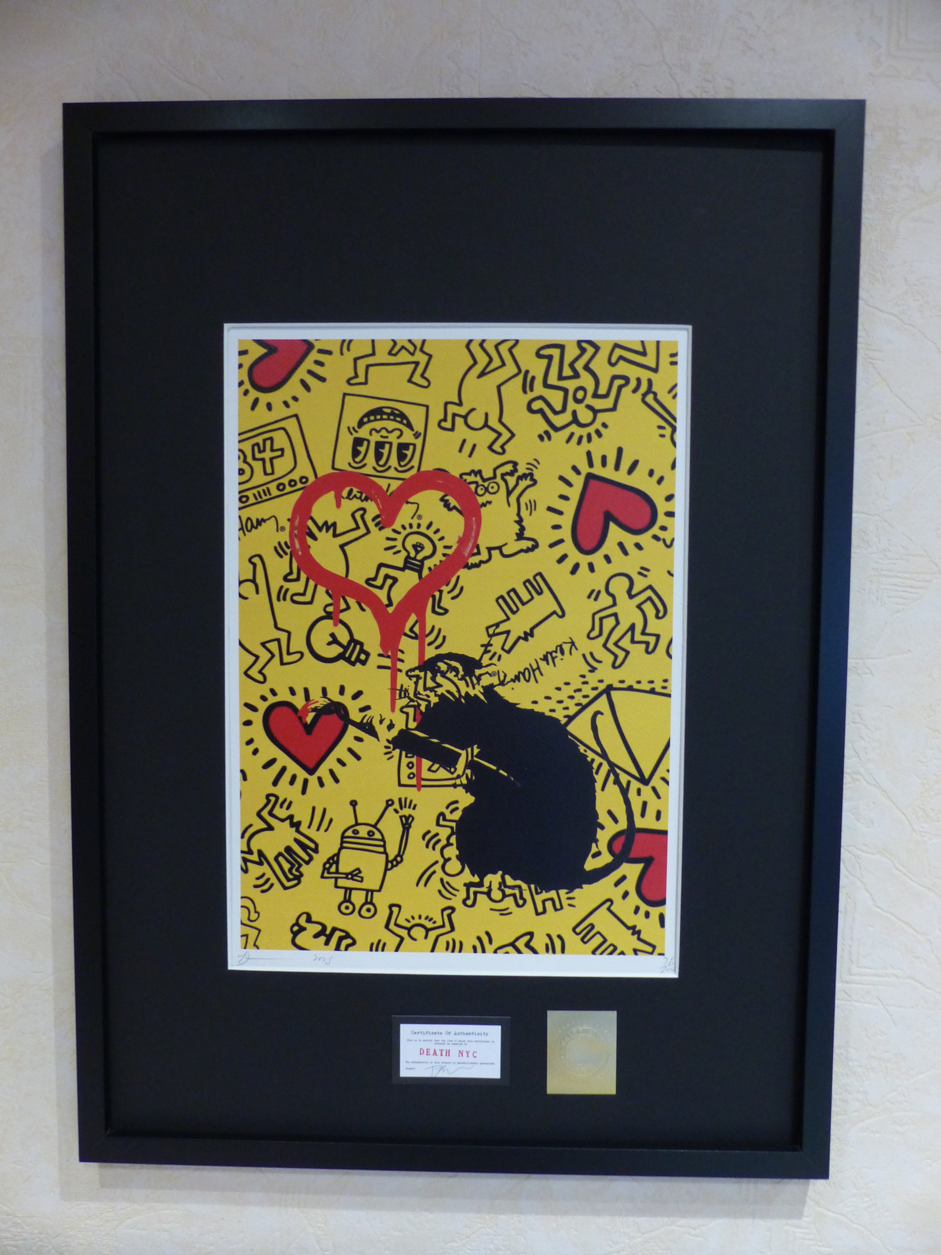 DEATH NYC fertig gerahmte Lithografie ltd.Edit. of 100 "Banksy Love Rat KeithHaring" 3D Siegel and COA