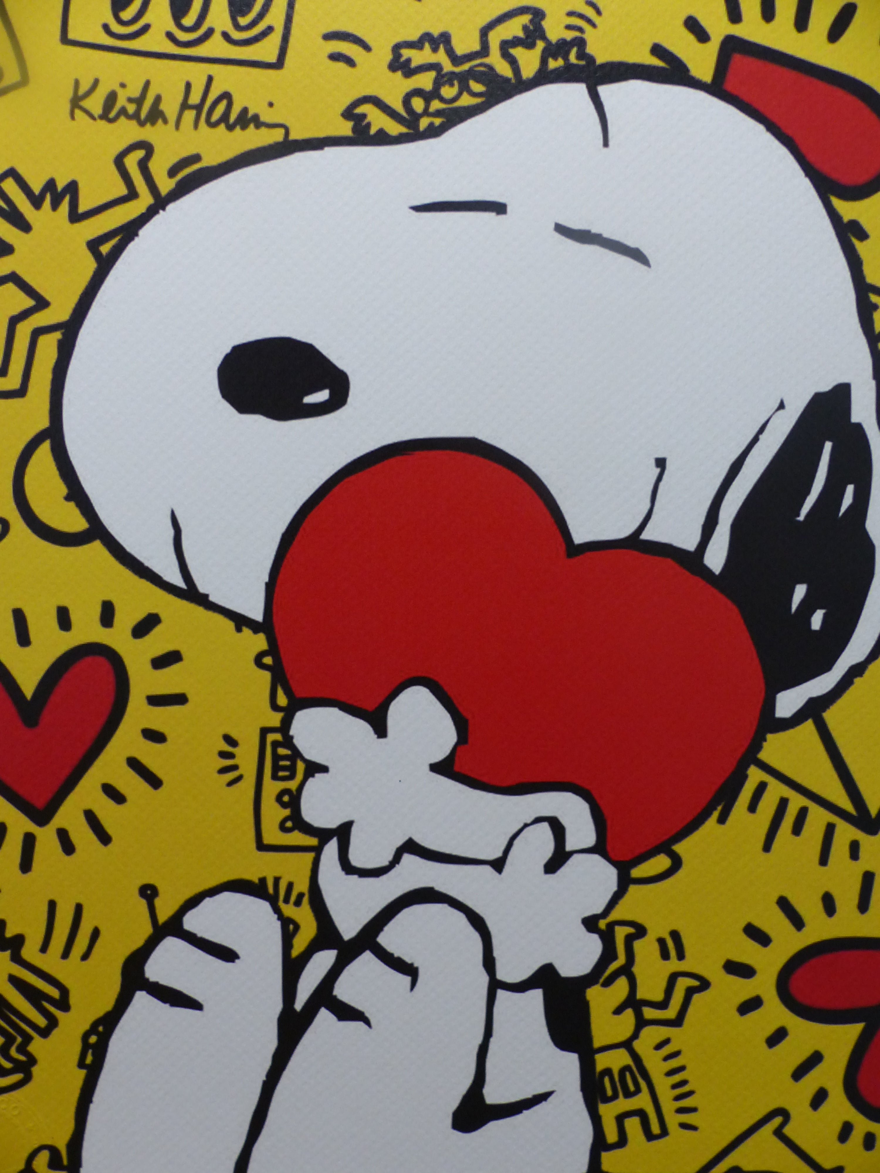 DEATH NYC gerahmte Lithografie ltd edit of 120 Snoopy Keith Haring Heart 3D Siegel COA Zertifikat