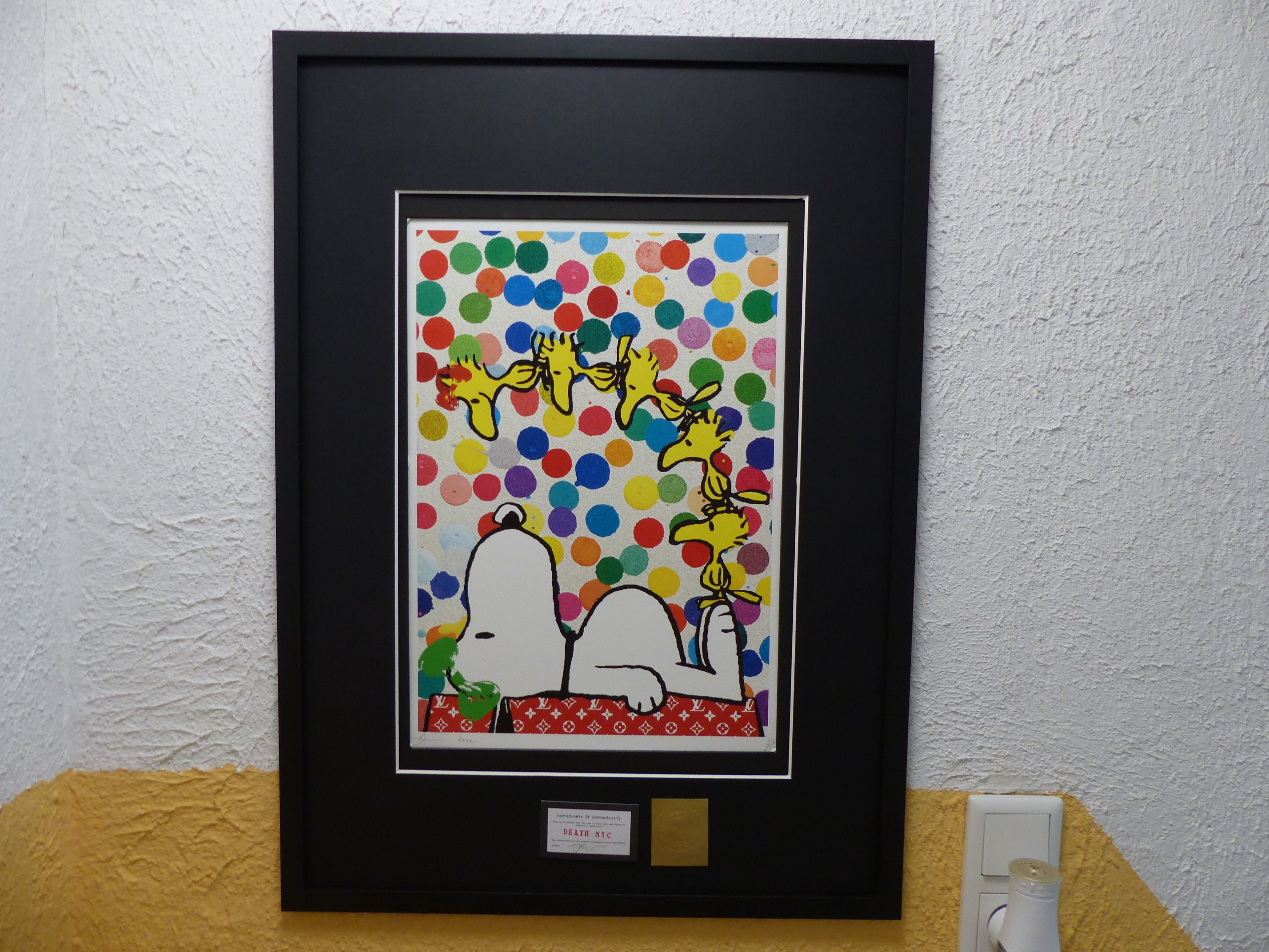 DEATH NYC fertig gerahmte Lithografie limit. Edit of 100 "Snoopy Woodstock " 3D Siegel und COA