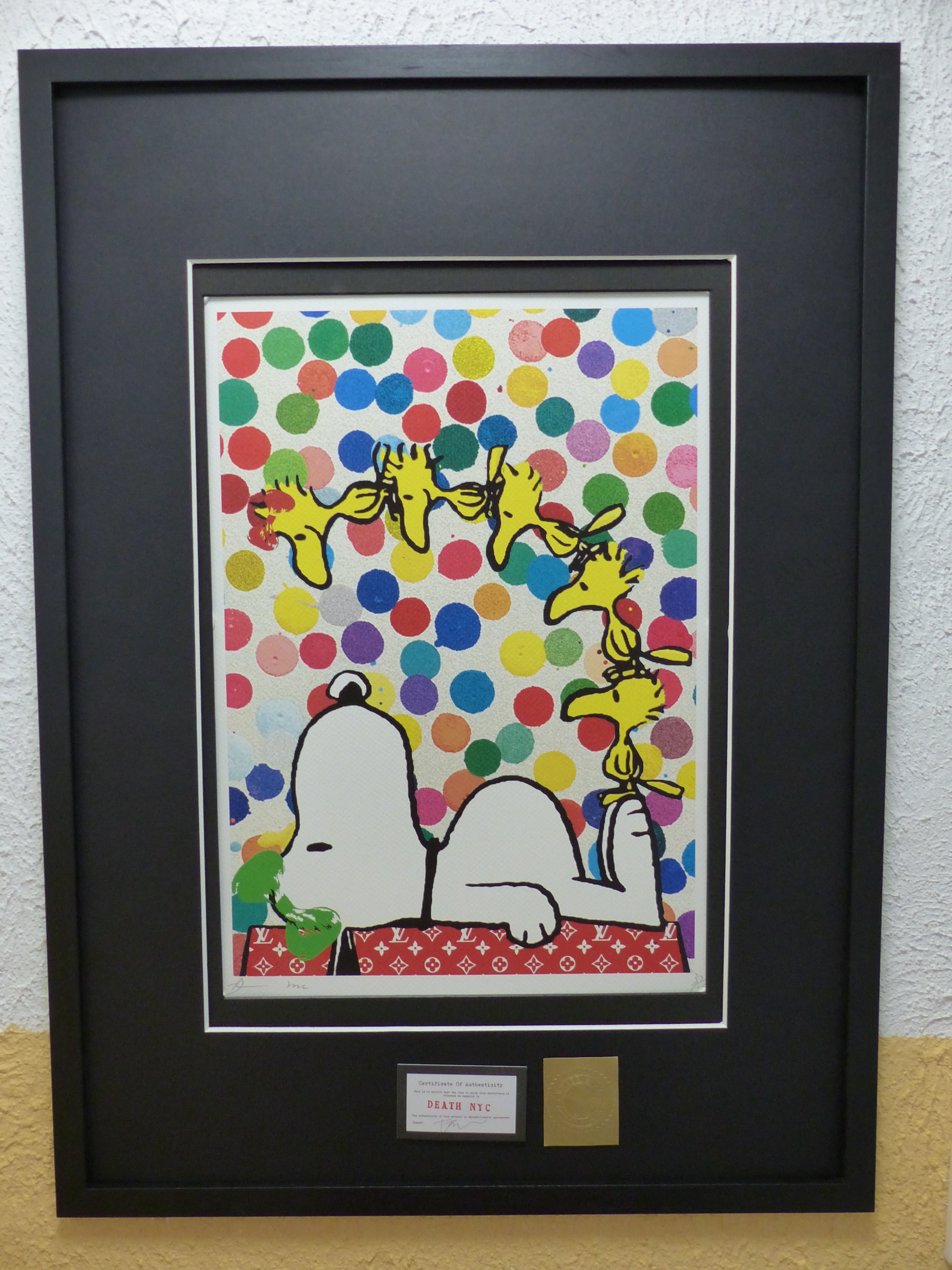 DEATH NYC fertig gerahmte Lithografie limit. Edit of 100 "Snoopy Woodstock " 3D Siegel und COA