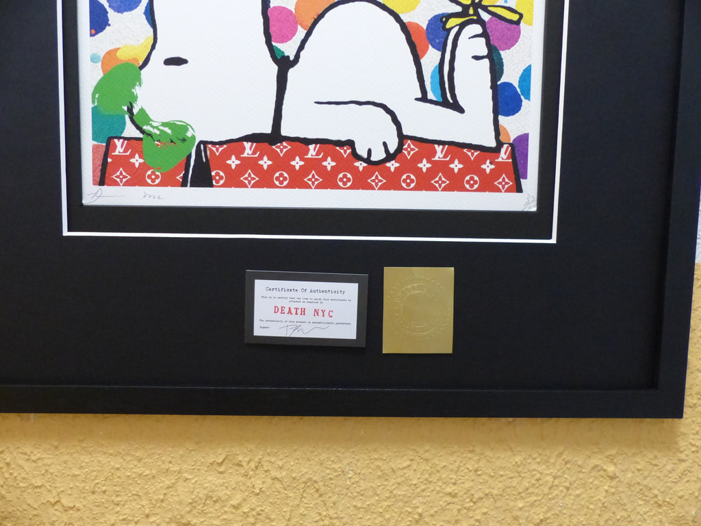 DEATH NYC fertig gerahmte Lithografie limit. Edit of 100 "Snoopy Woodstock " 3D Siegel und COA