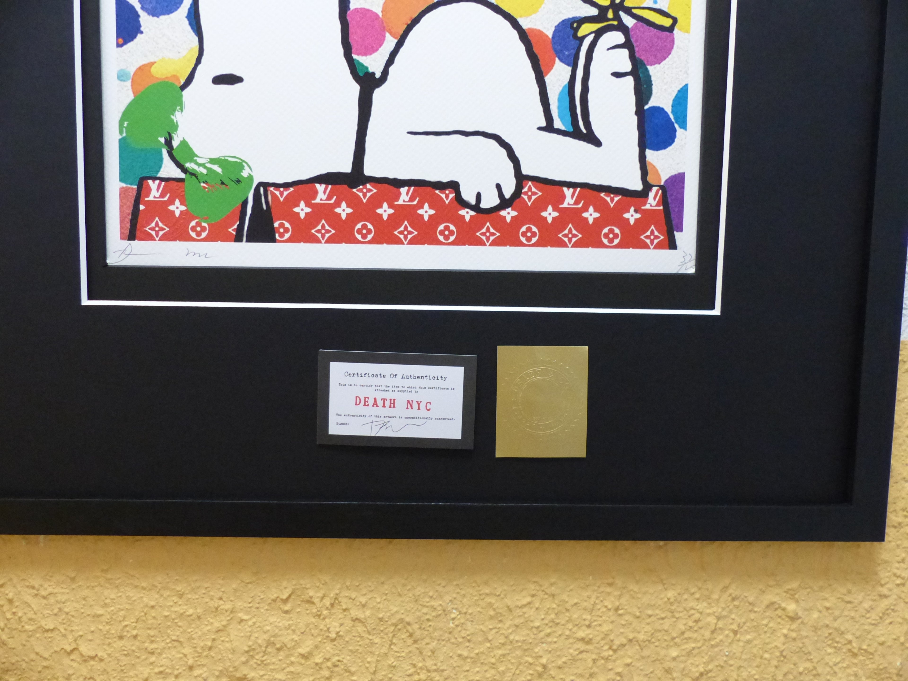 DEATH NYC fertig gerahmte Lithografie limit. Edit of 100 "Snoopy Woodstock " 3D Siegel und COA