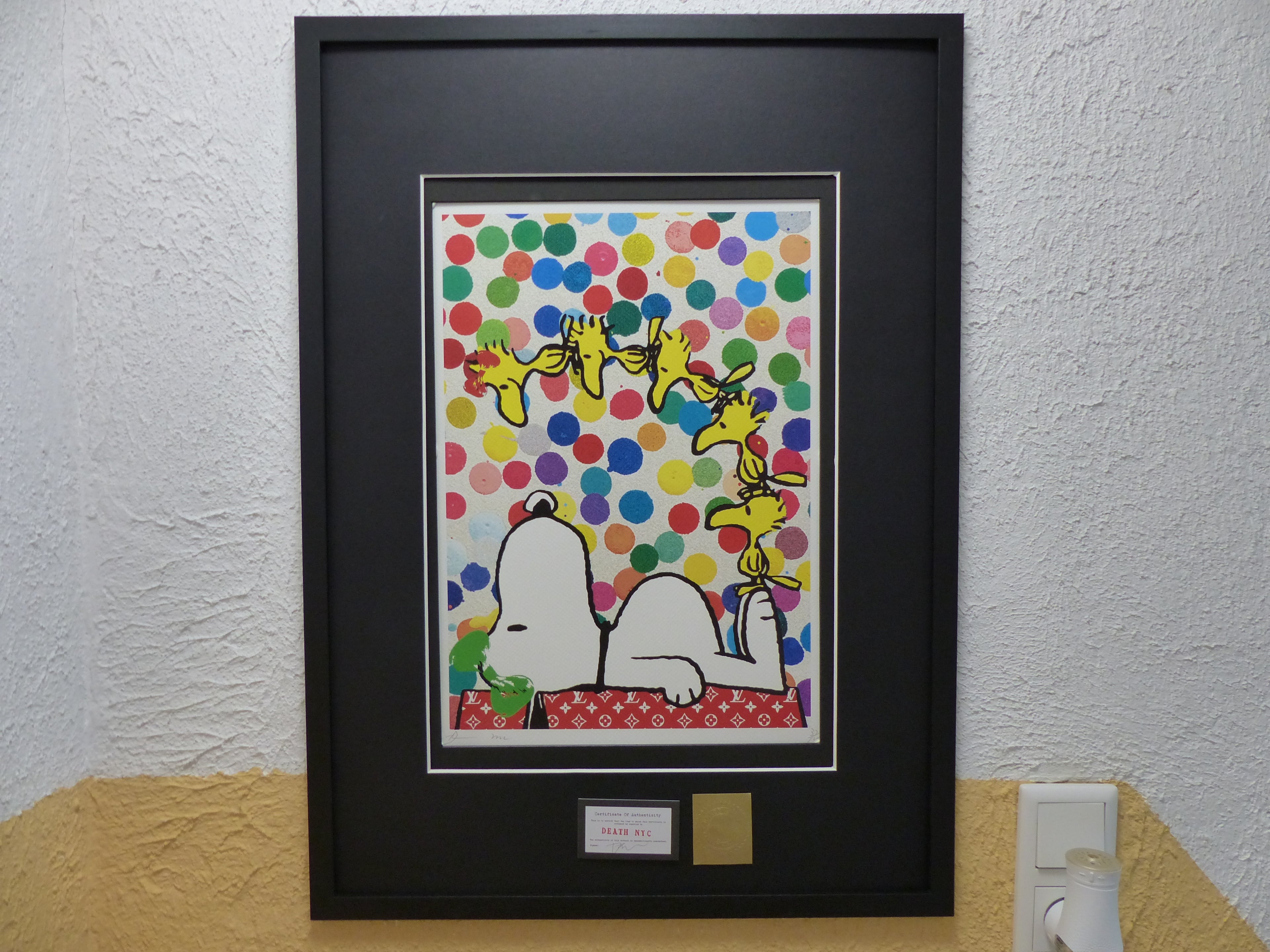 DEATH NYC fertig gerahmte Lithografie limit. Edit of 100 "Snoopy Woodstock " 3D Siegel und COA
