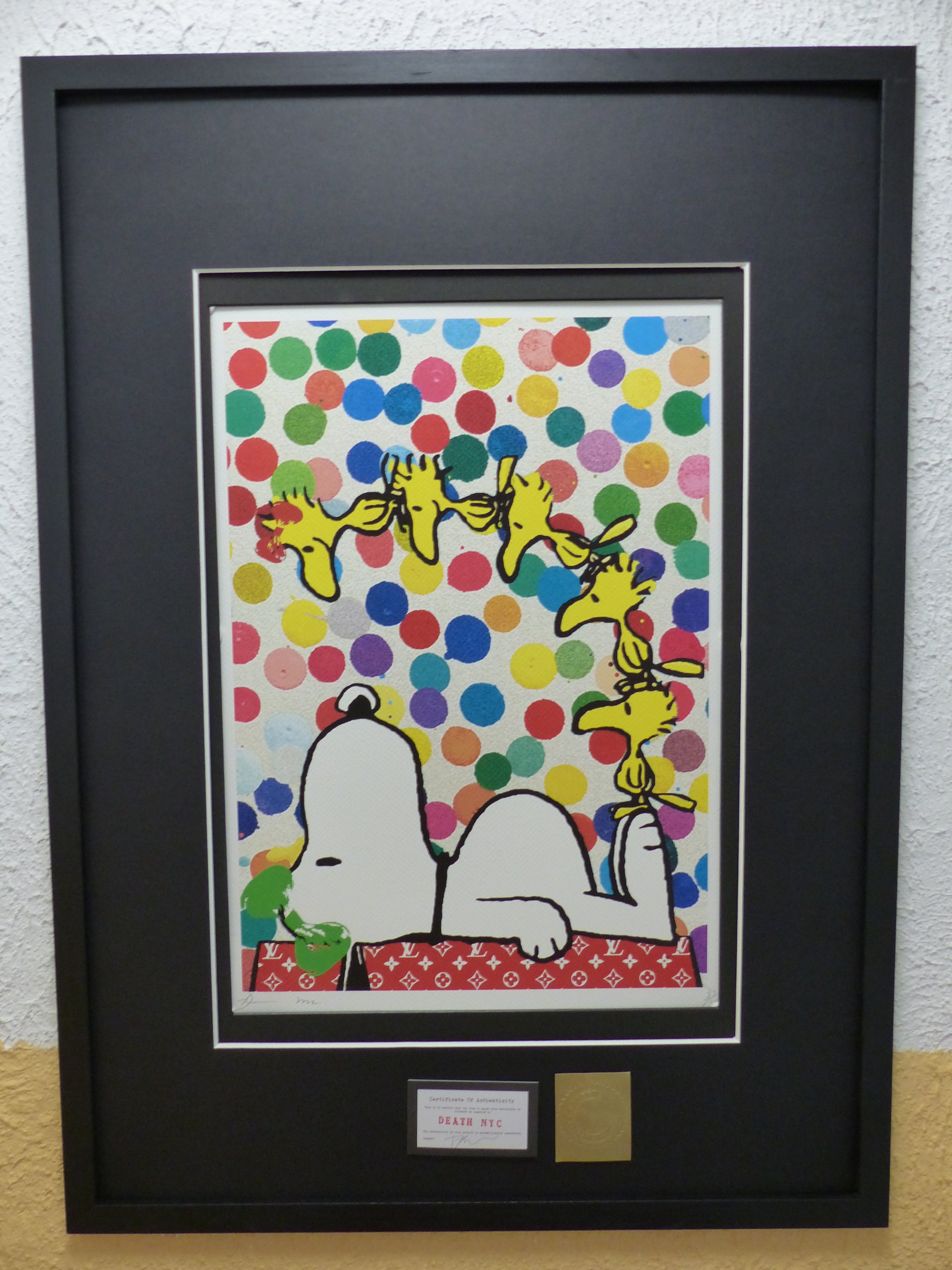 DEATH NYC fertig gerahmte Lithografie limit. Edit of 100 "Snoopy Woodstock " 3D Siegel und COA