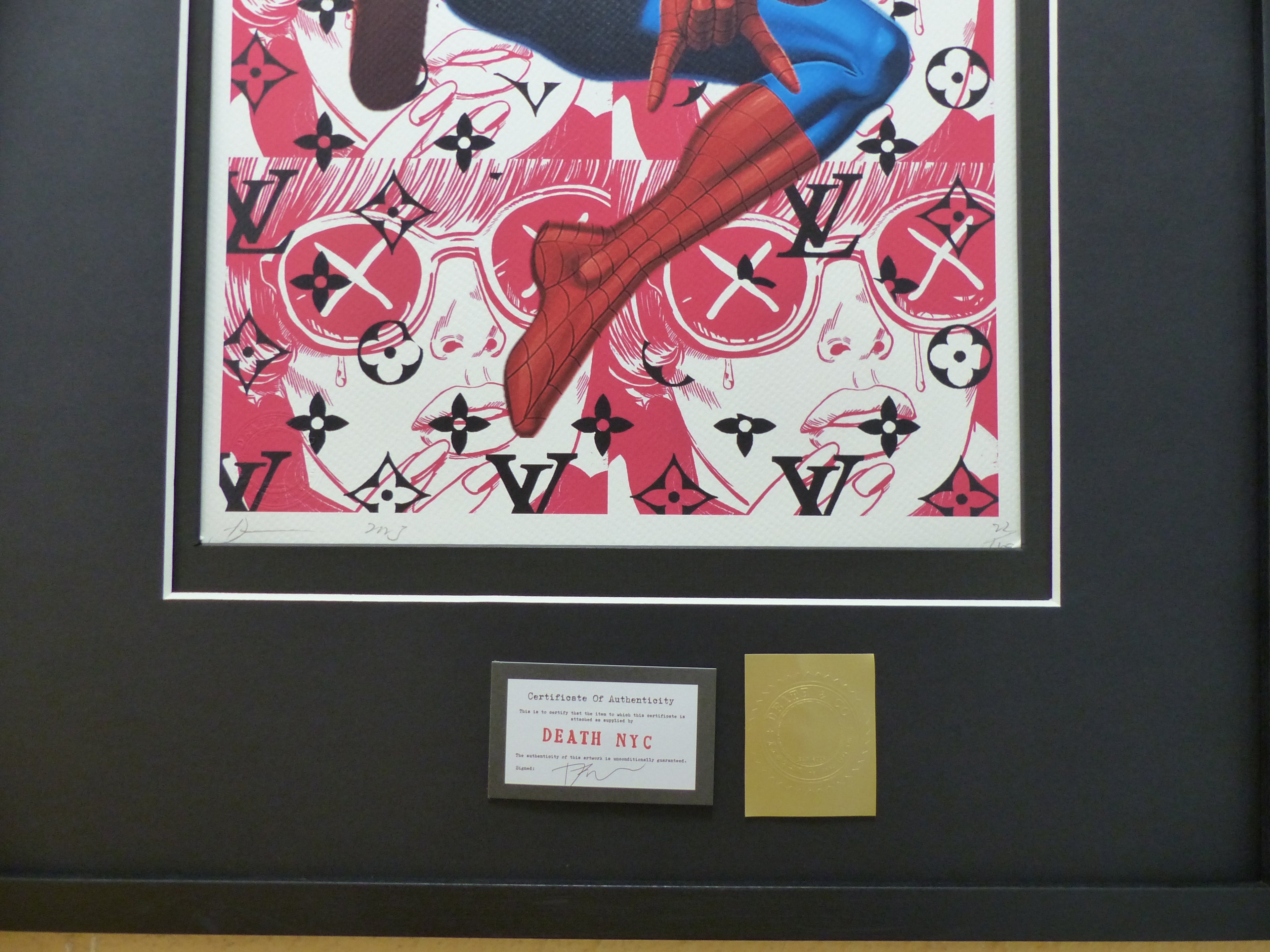 DEATH NYC fertig gerahmteLithografie ltd. Edition of 100 "SPIDERMAN" 3D Siegel u. COA