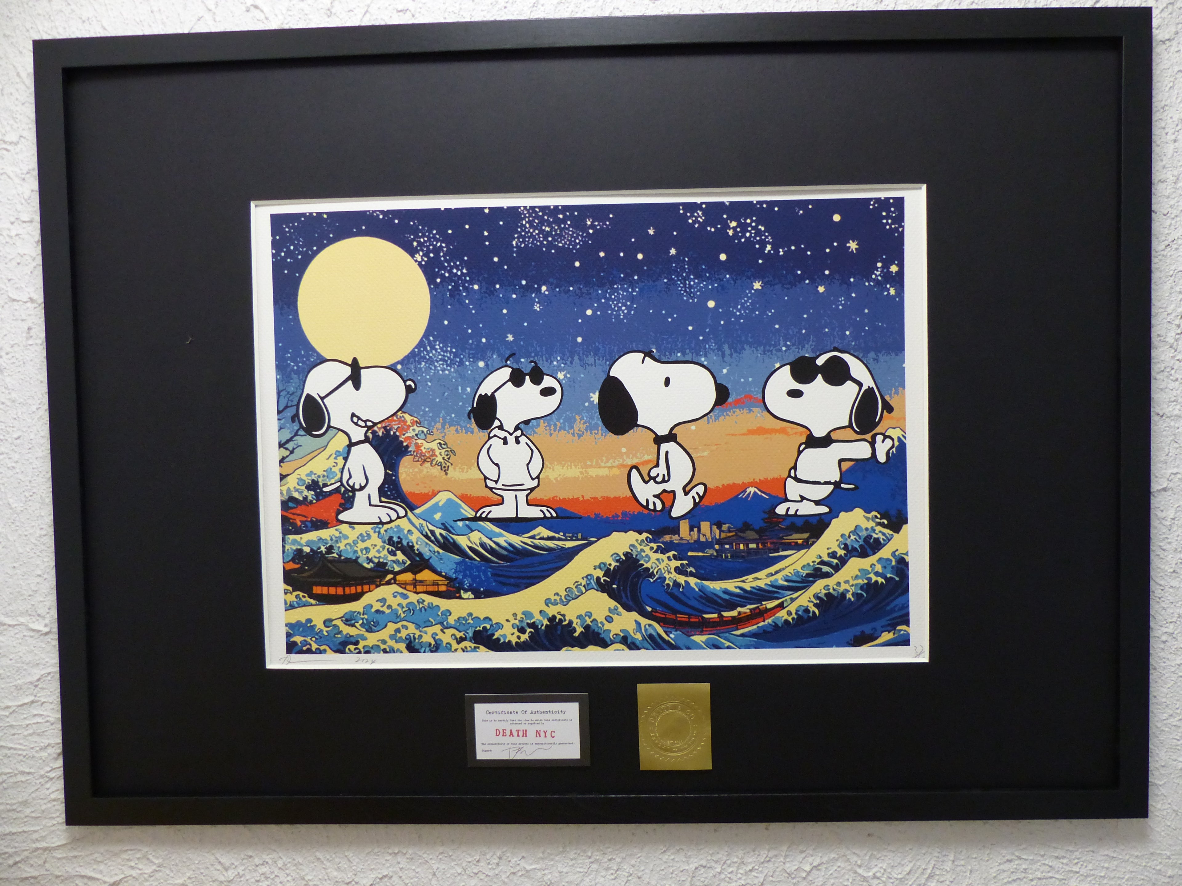DEATH NYC fertig gerahmte Lithografie ltd. Edit. of 100 "Cool Snoopy" 3D Siegel COA