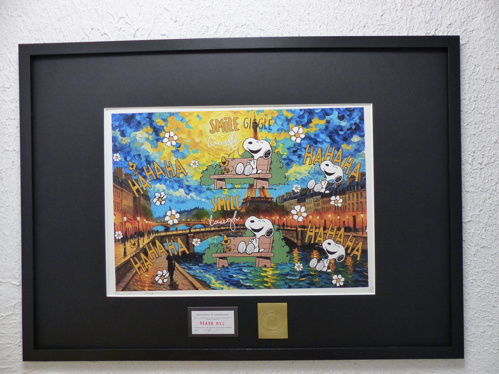 DEATH NYC fertig gerahmte Lithografie ltd. Edit. of 120 "Laughing Snoopy" 3D Siegel COA