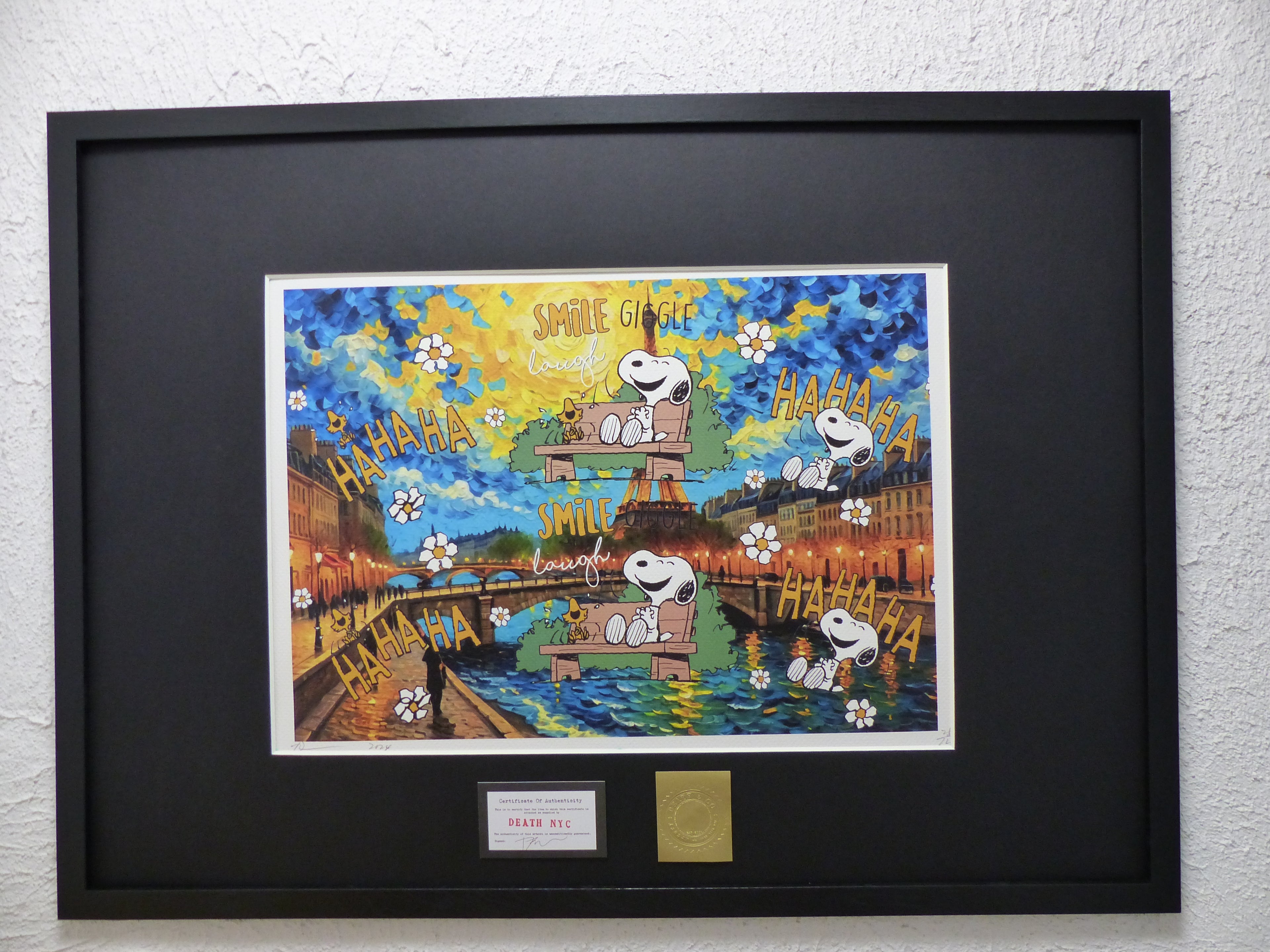 DEATH NYC fertig gerahmte Lithografie ltd. Edit. of 120 "Laughing Snoopy" 3D Siegel COA