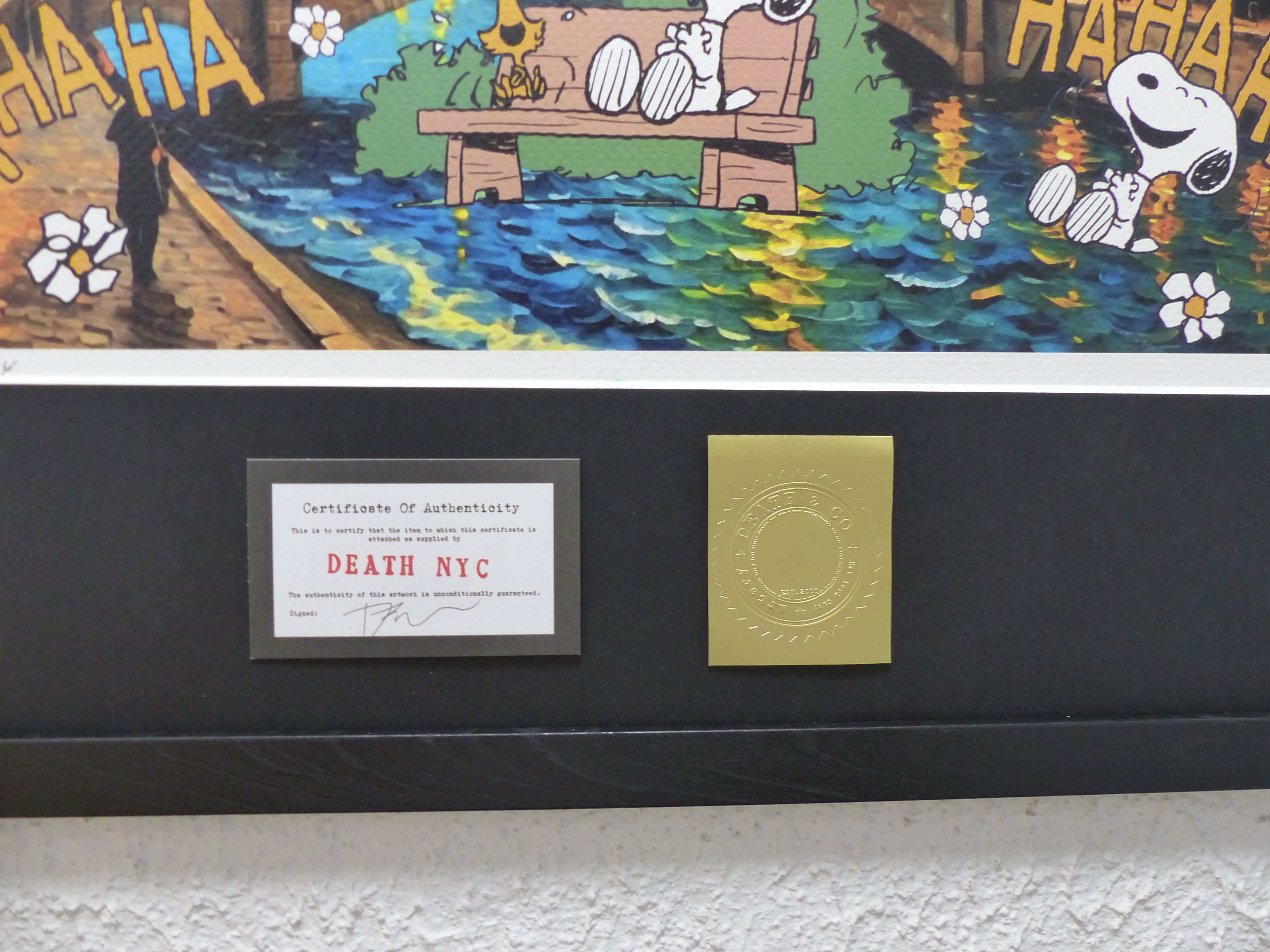 DEATH NYC fertig gerahmte Lithografie ltd. Edit. of 120 "Laughing Snoopy" 3D Siegel COA