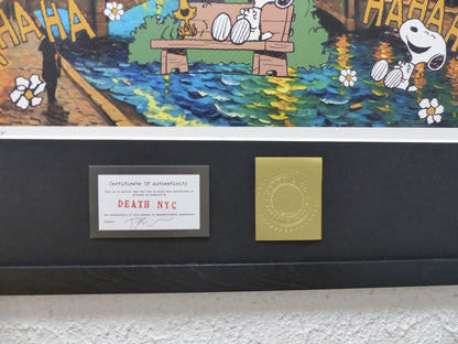 DEATH NYC fertig gerahmte Lithografie ltd. Edit. of 120 "Laughing Snoopy" 3D Siegel COA