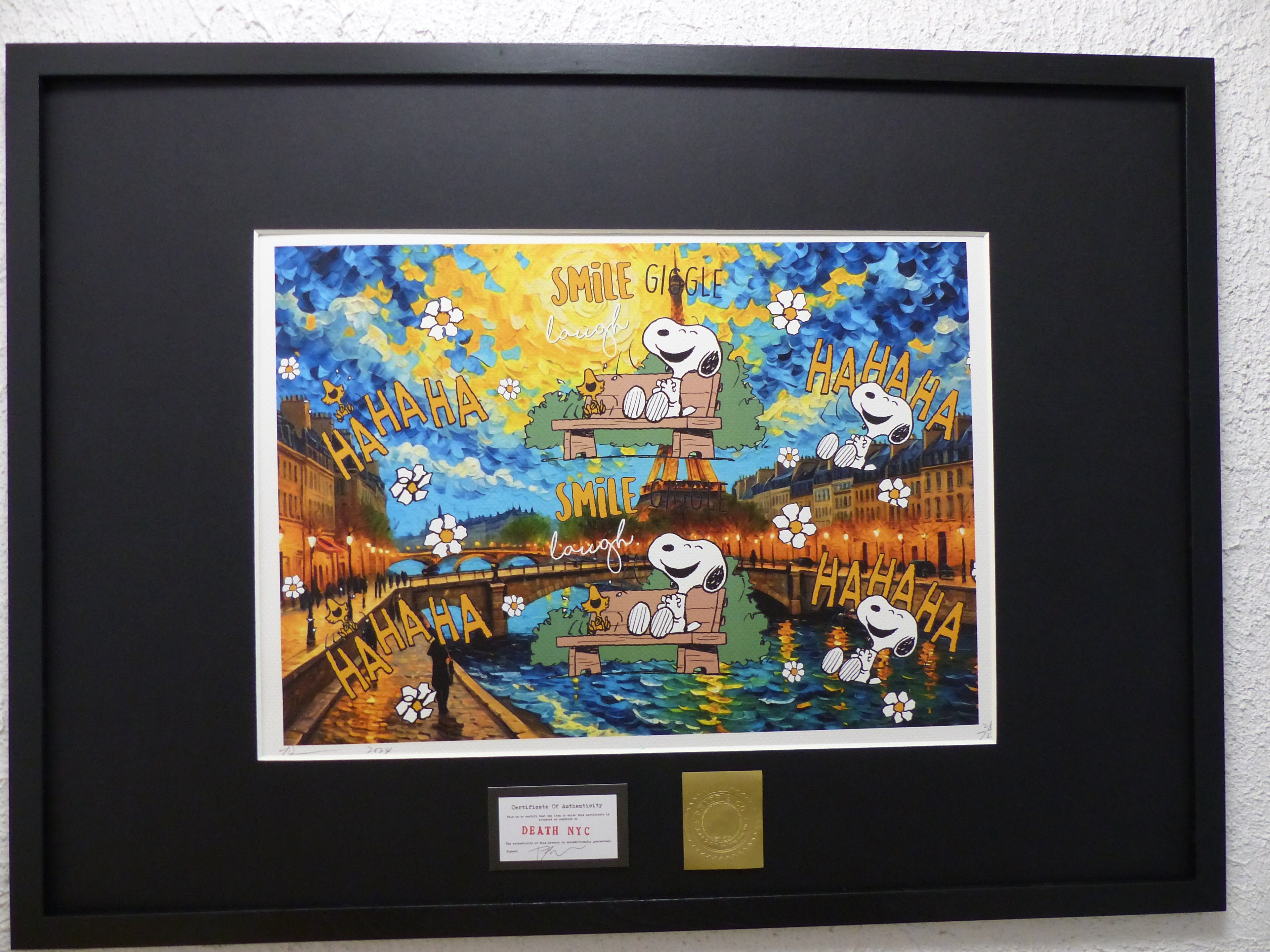 DEATH NYC fertig gerahmte Lithografie ltd. Edit. of 120 "Laughing Snoopy" 3D Siegel COA