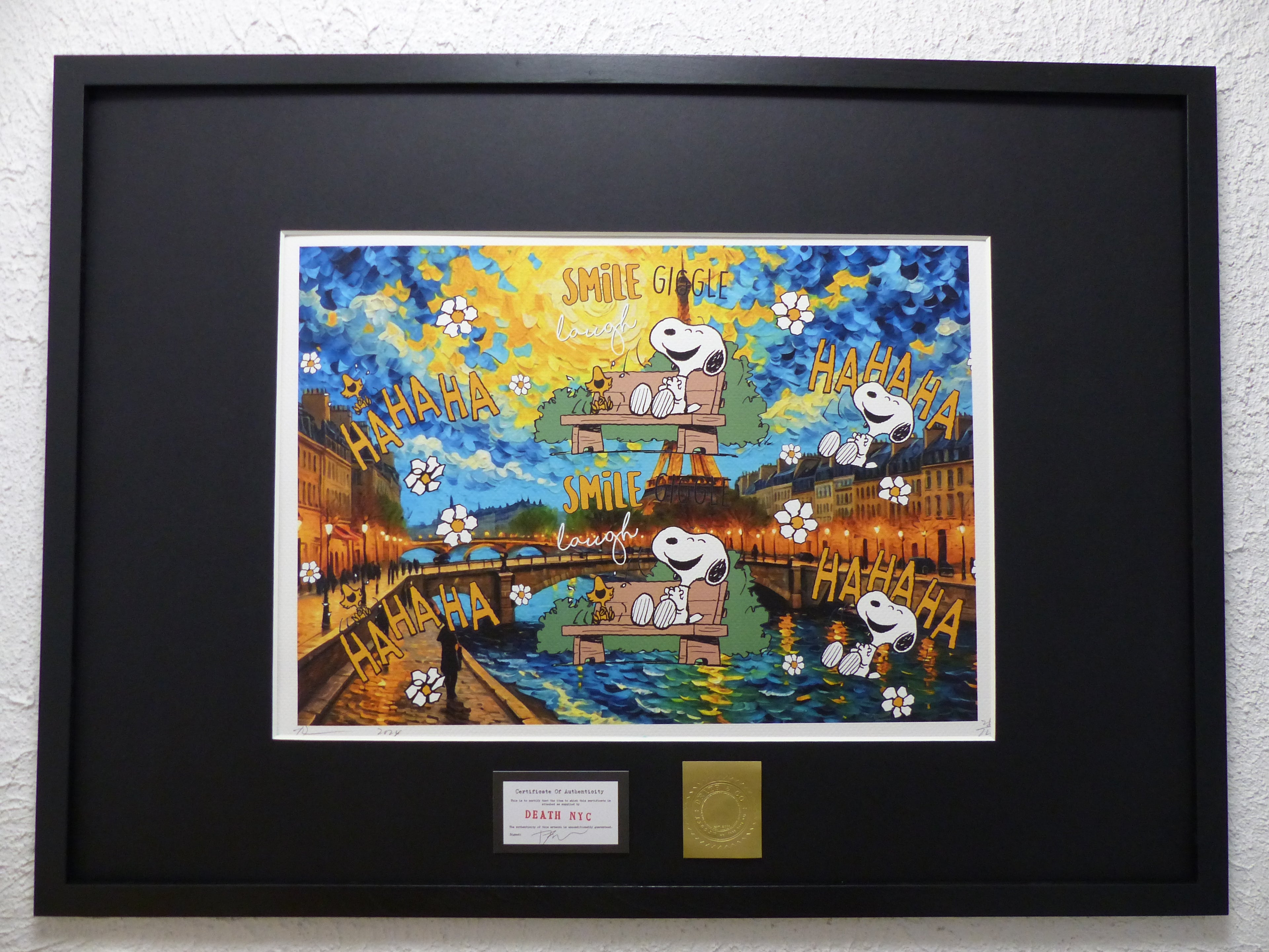 DEATH NYC fertig gerahmte Lithografie ltd. Edit. of 120 "Laughing Snoopy" 3D Siegel COA