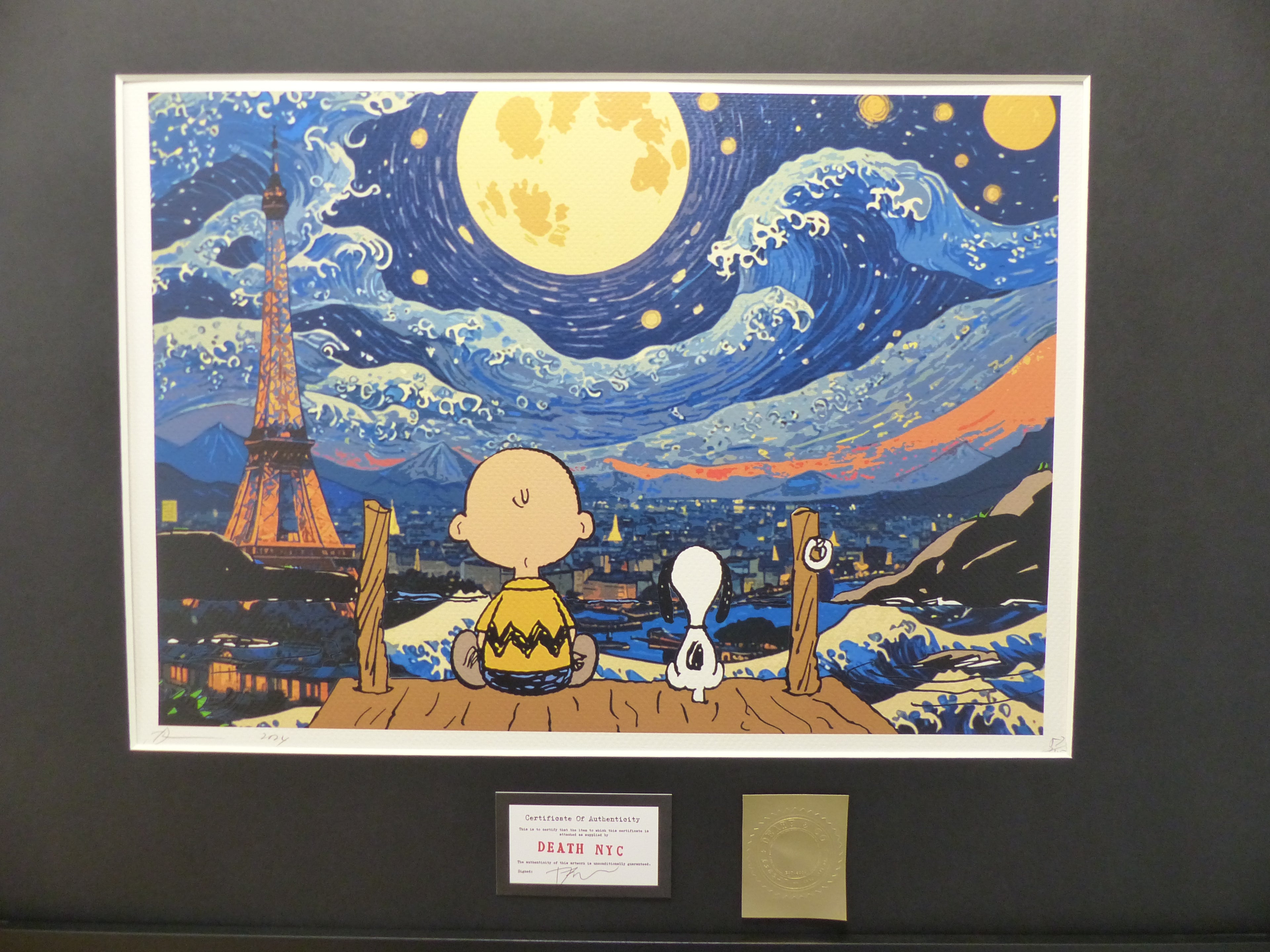 DEATH NYC fertig gerahmte Lithografie ltd. Edit. of 100 "Charly Brown and Snoopy" 3D Siegel COA