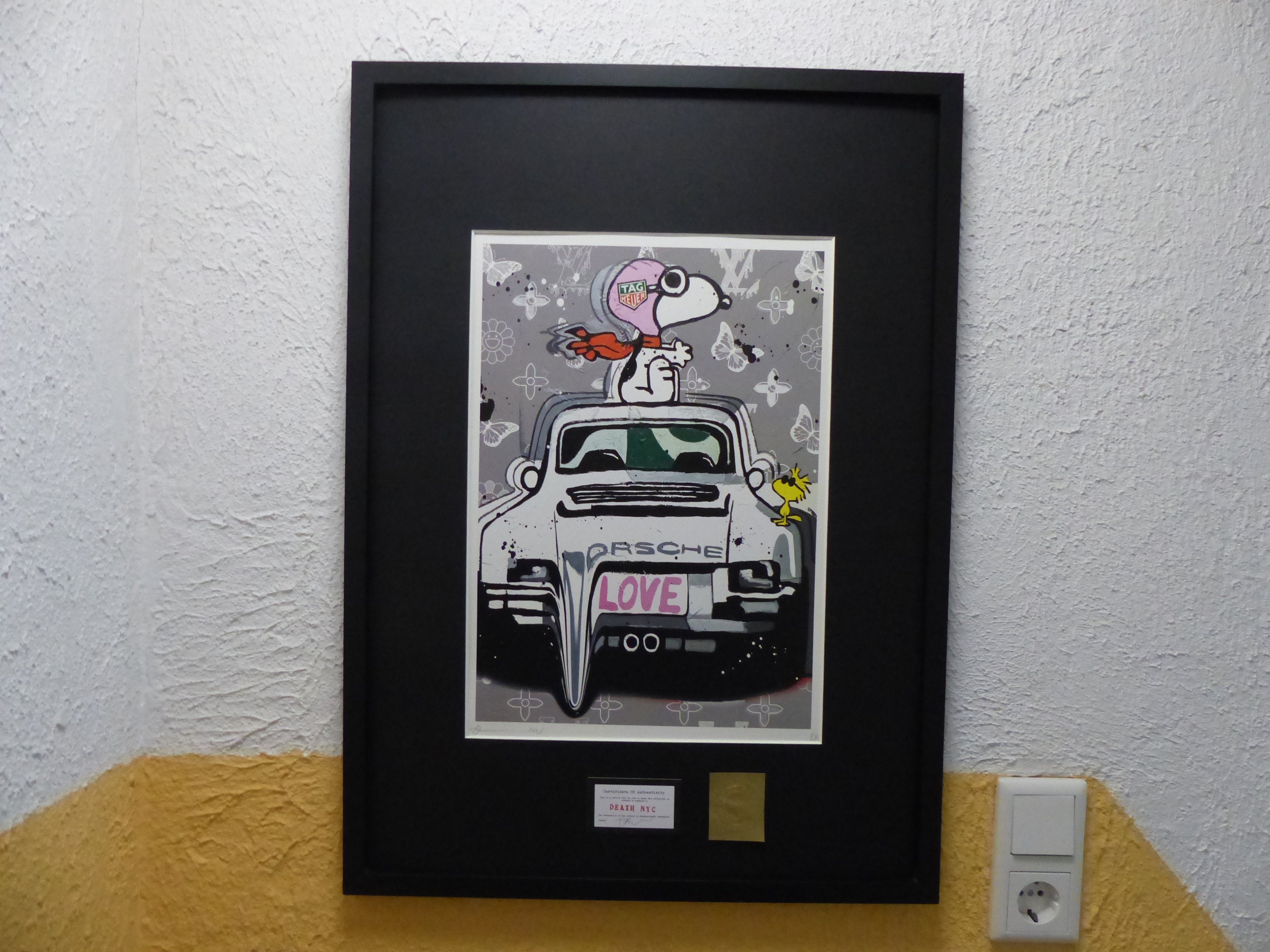 Death NYC Lithografie "Snoopy Porsche" fertig gerahmt, ltd. Edition of "100", COA, 3D-Siegel