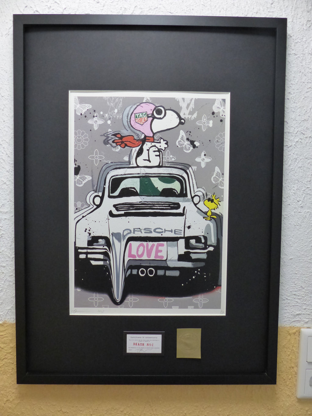 Death NYC Lithografie "Snoopy Porsche" fertig gerahmt, ltd. Edition of "100", COA, 3D-Siegel