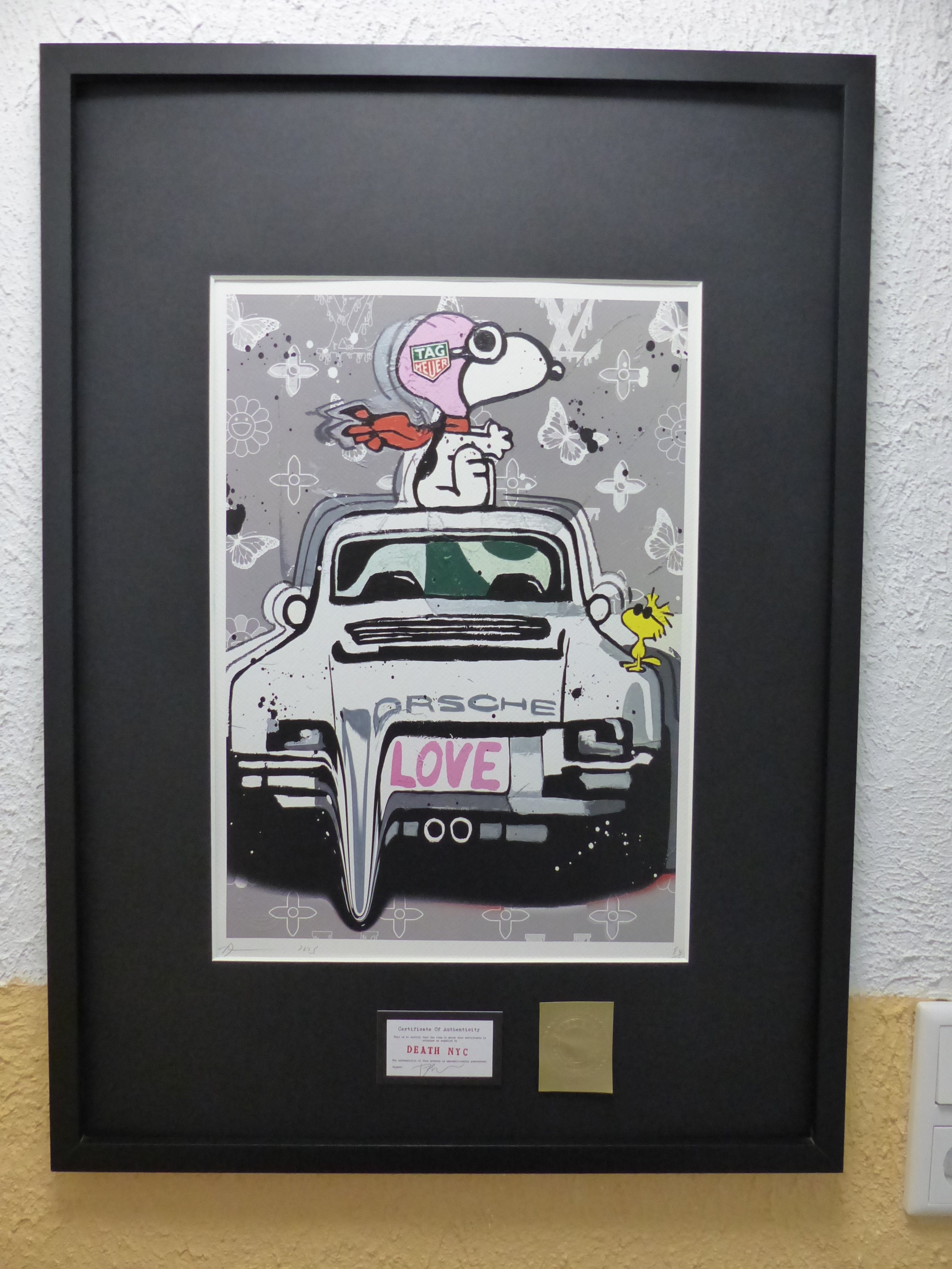 Death NYC Lithografie "Snoopy Porsche" fertig gerahmt, ltd. Edition of "100", COA, 3D-Siegel