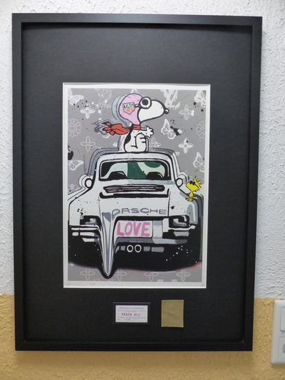 Death NYC Lithografie "Snoopy Porsche" fertig gerahmt, ltd. Edition of "100", COA, 3D-Siegel
