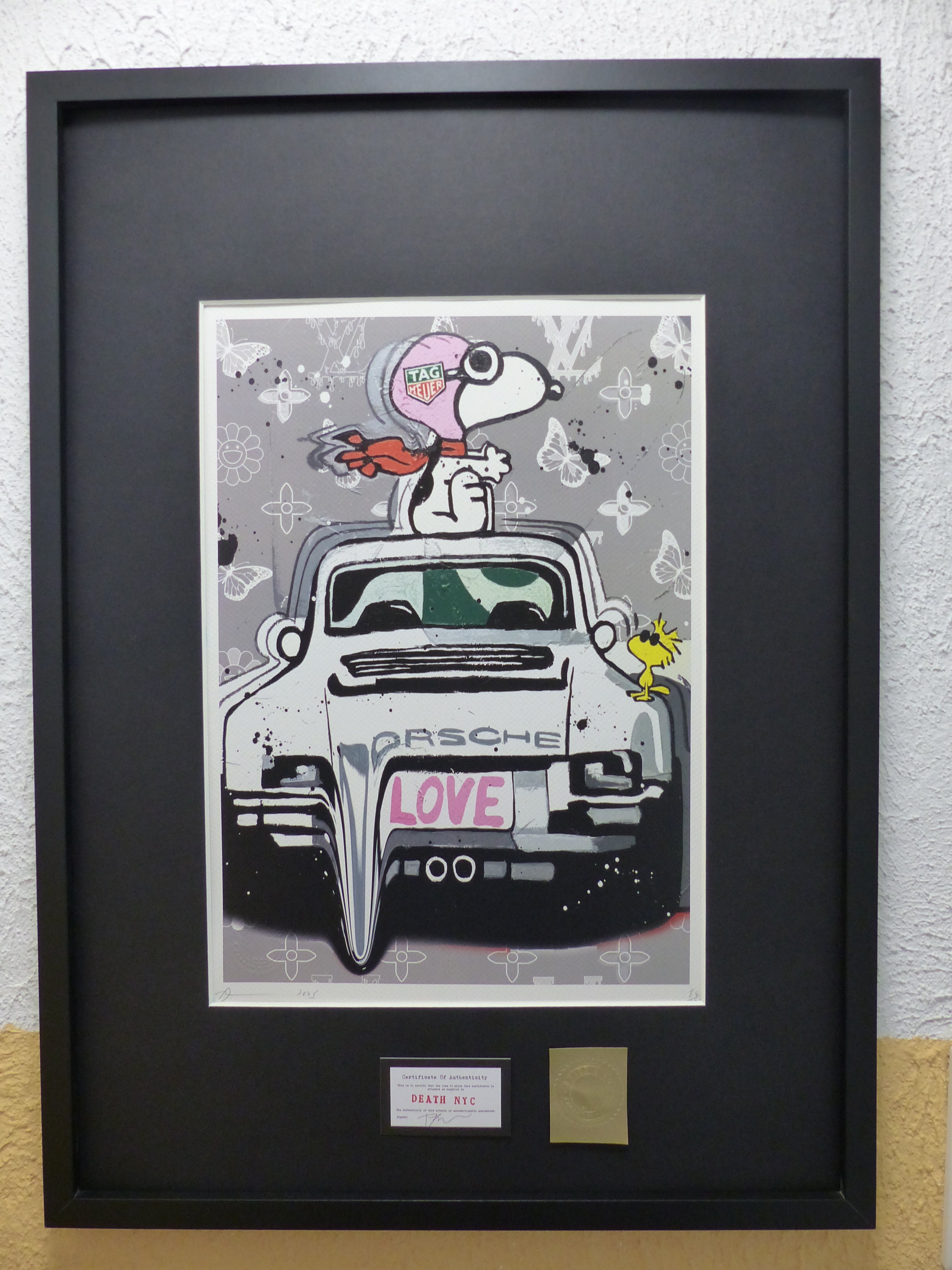 Death NYC Lithografie "Snoopy Porsche" fertig gerahmt, ltd. Edition of "100", COA, 3D-Siegel