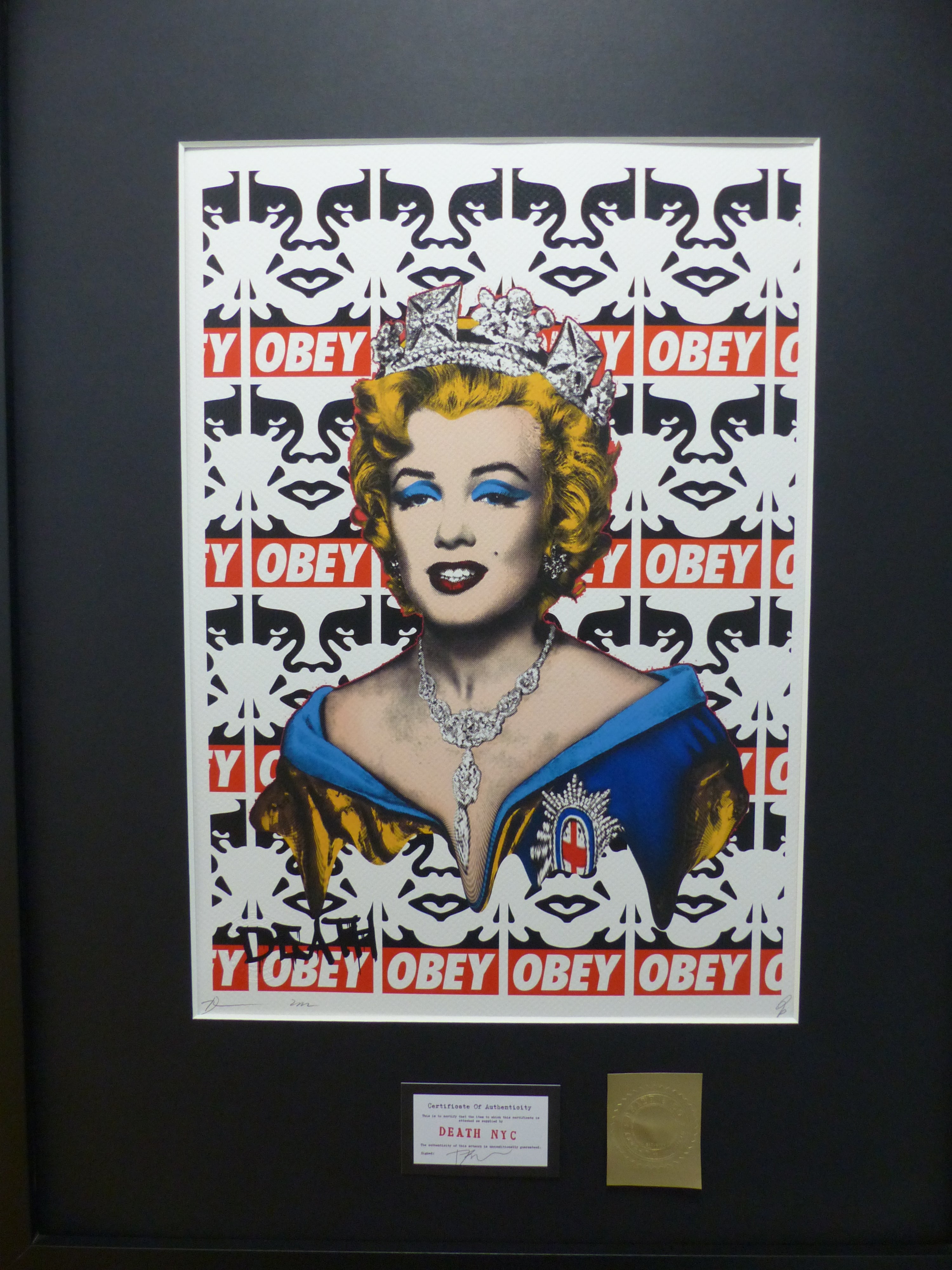 DEATH NYC fertig gerahmte Lithografie ltd. of 100 "Queen Marilyn Monroe" 3D Siegel u COA