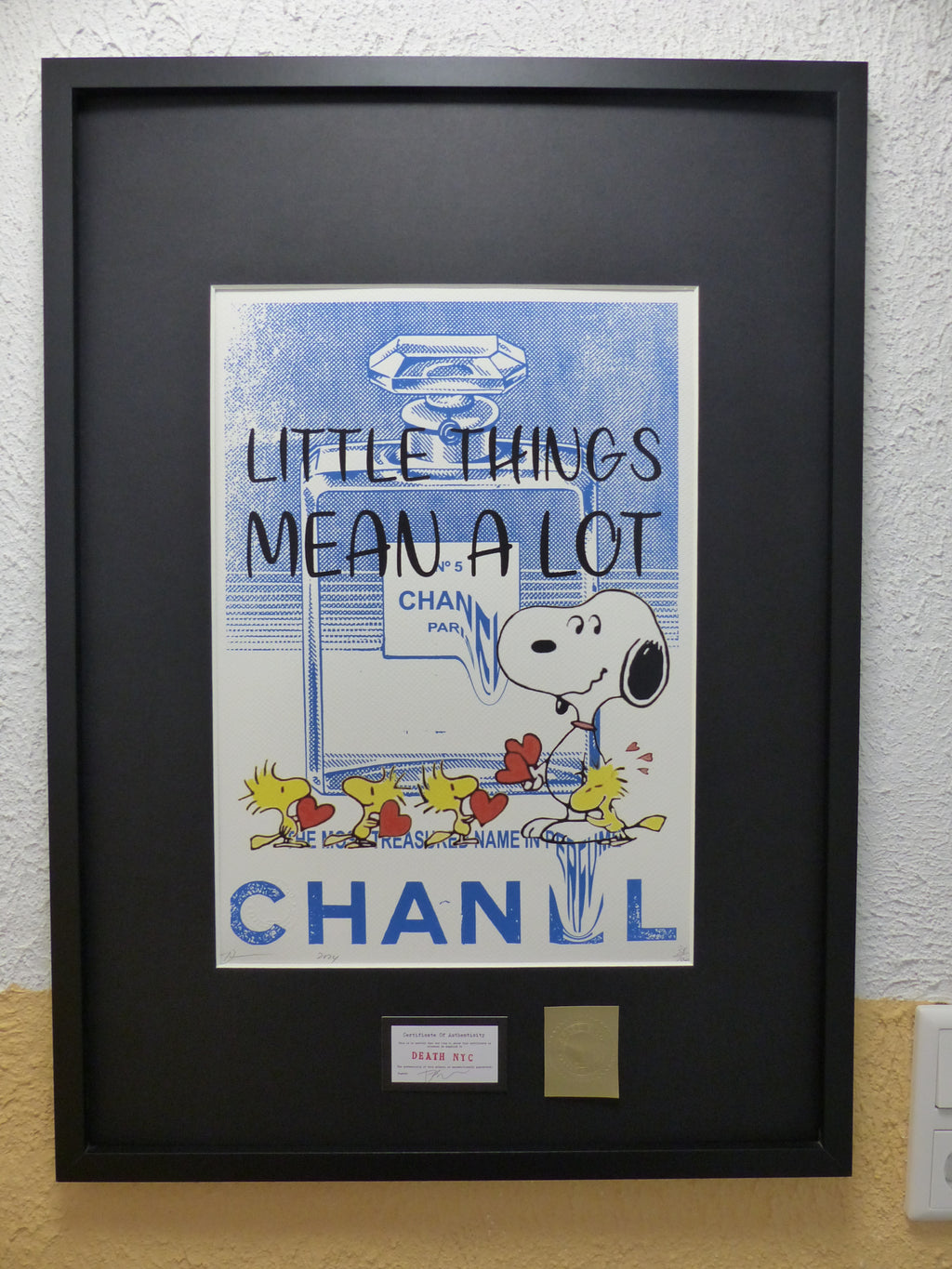 DEATH NYC fertig gerahmte Lithografie ltd Edition of 100 "Snoopy Chanel No5" 3D Siegel COA