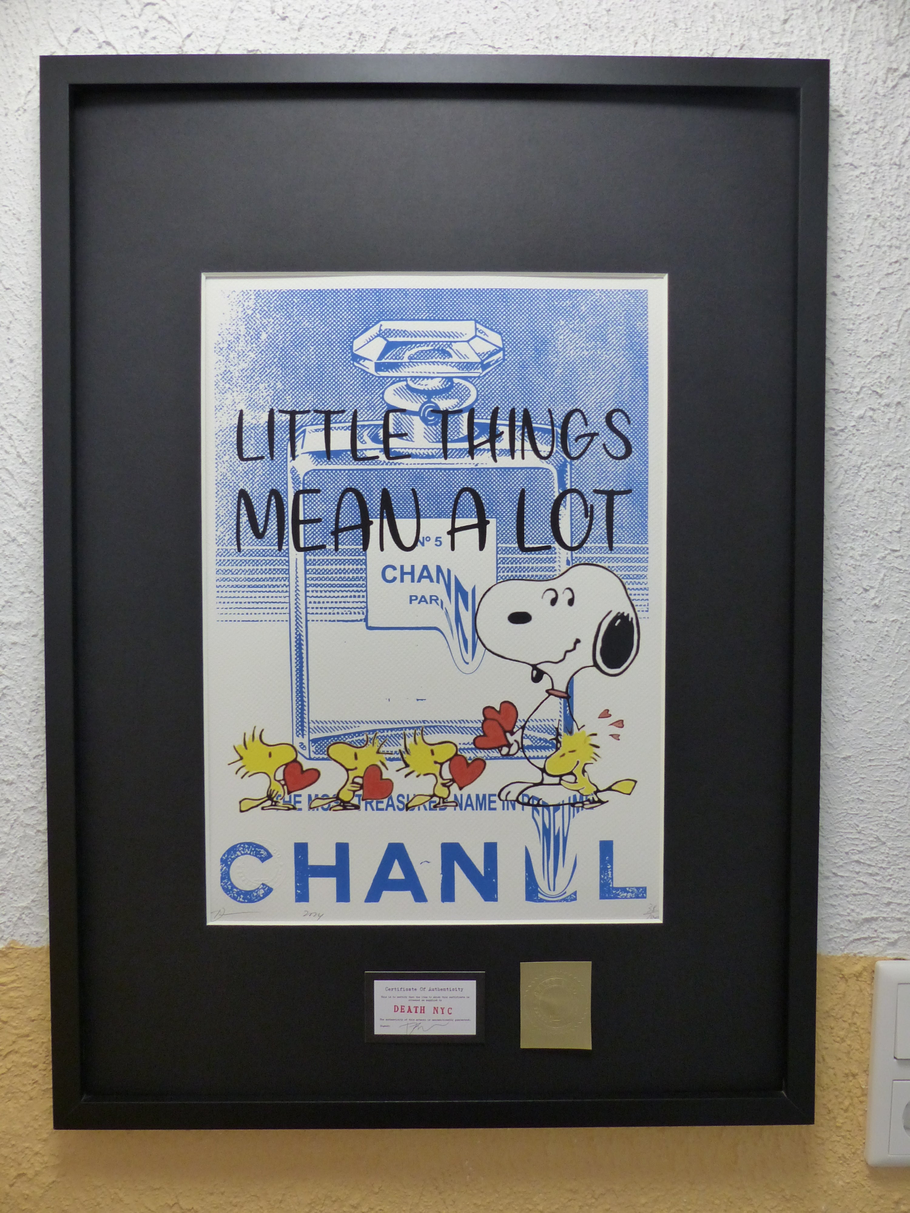 DEATH NYC fertig gerahmte Lithografie ltd Edition of 100 "Snoopy Chanel No5" 3D Siegel COA