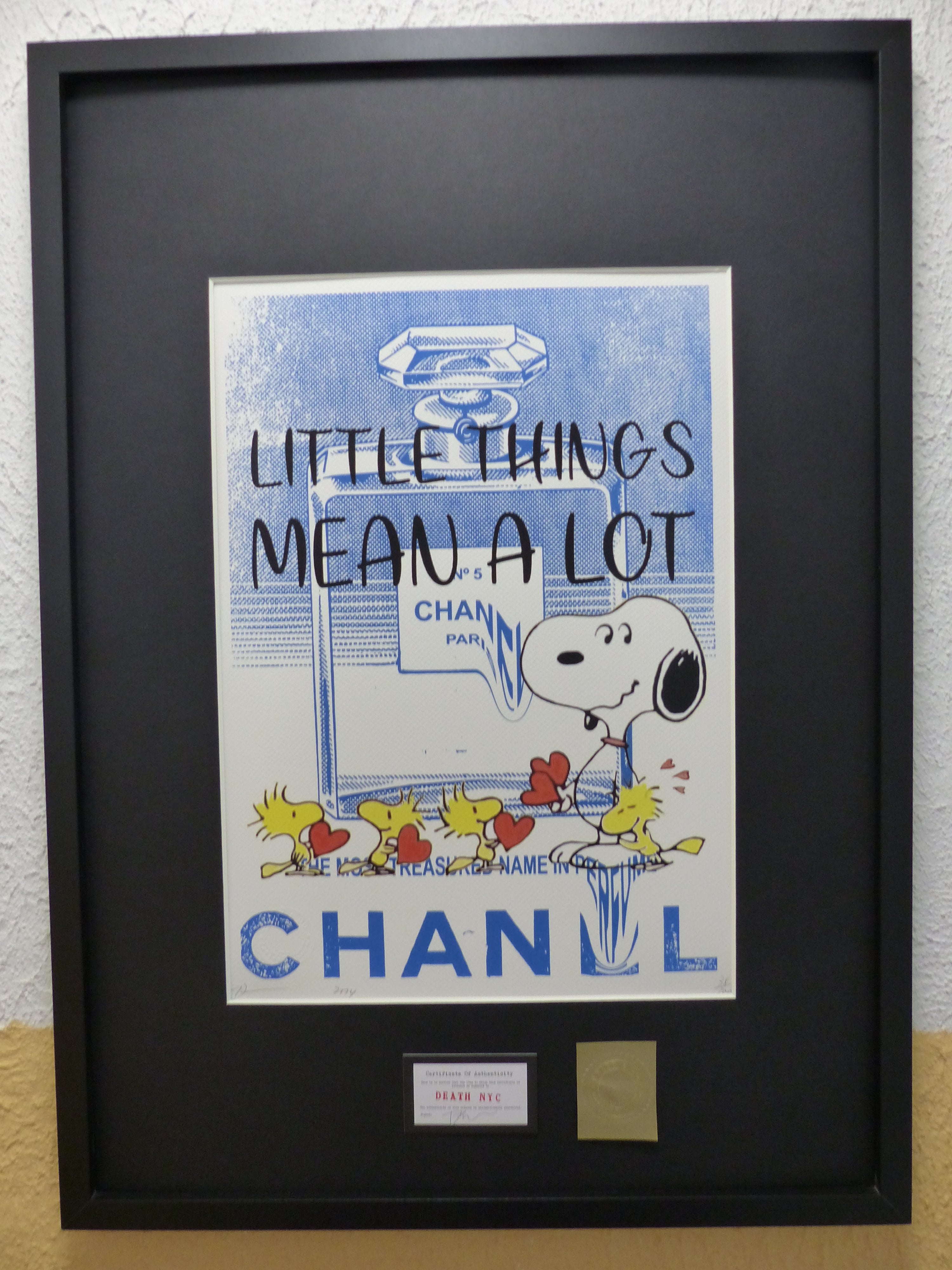 DEATH NYC fertig gerahmte Lithografie ltd Edition of 100 "Snoopy Chanel No5" 3D Siegel COA