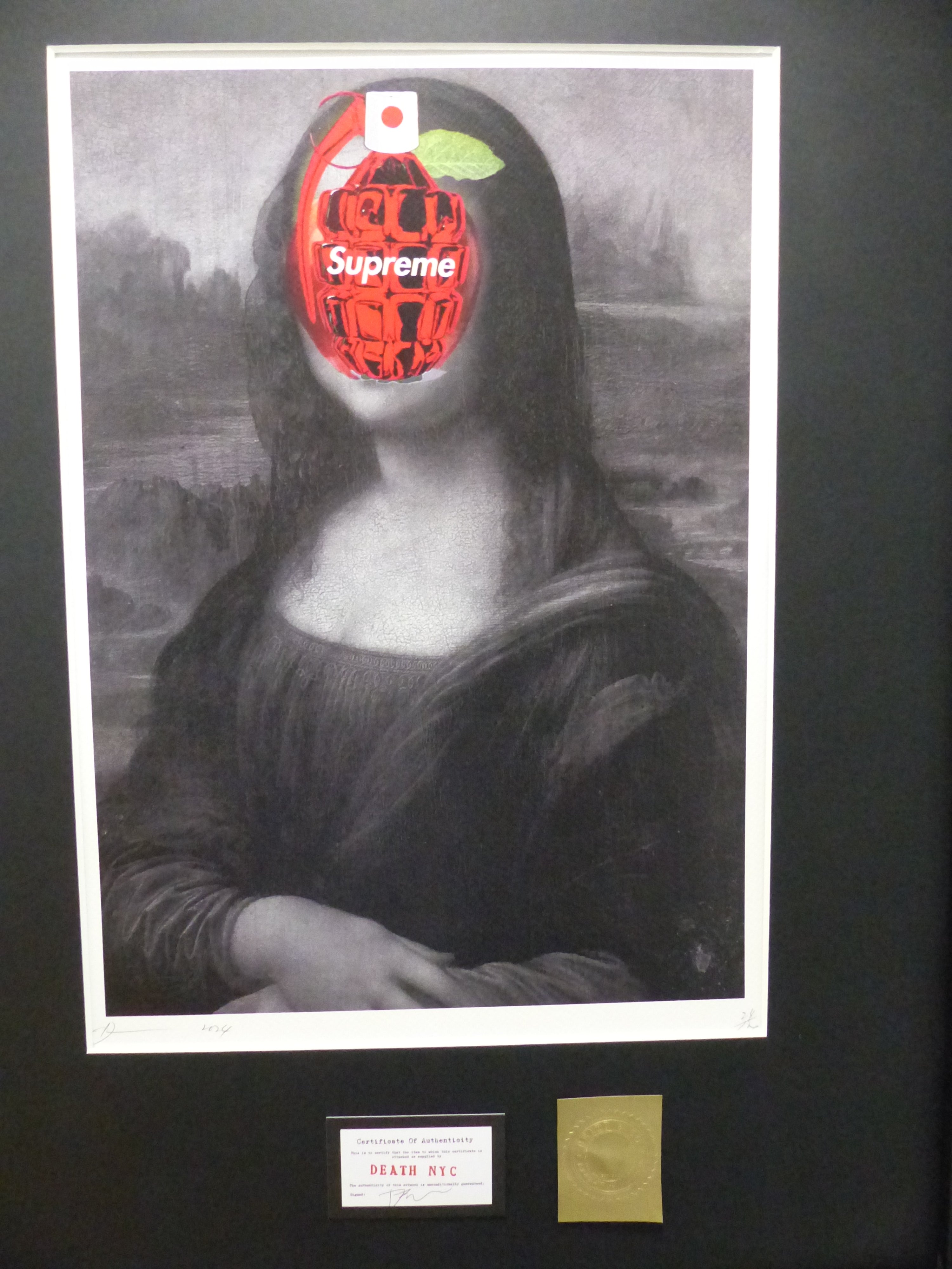 DEATH NYC fertig gerahmte Lithografie ltd  Edition of 100 "Mona Lisa " 3D Siegel u COA