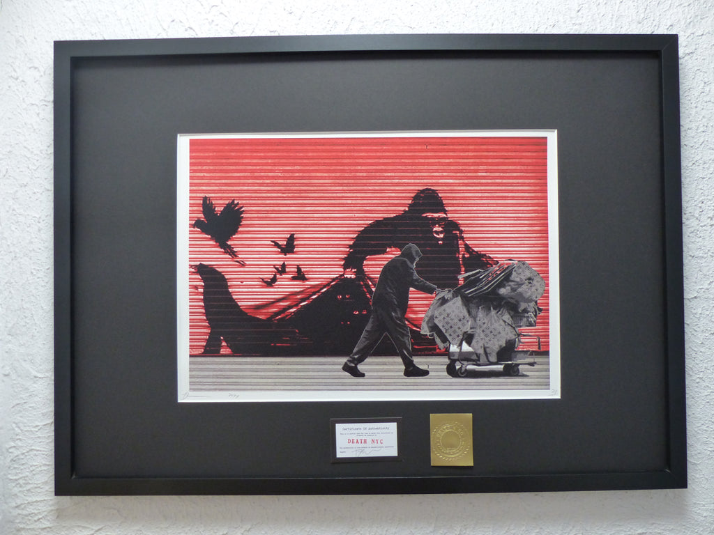 DEATH NYC fertig gerahmte Lithografie ltd. Edit. of 100 "Banksy Animals" 3D Siegel COA