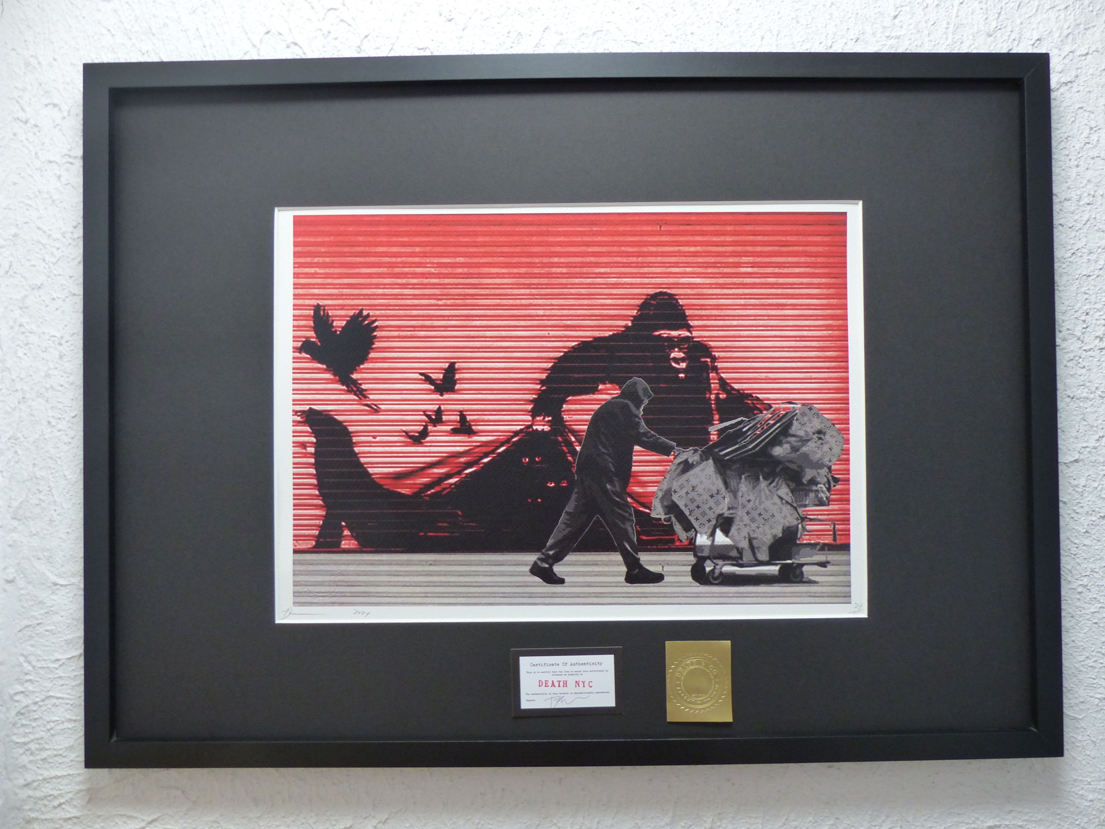DEATH NYC fertig gerahmte Lithografie ltd. Edit. of 100 "Banksy Animals" 3D Siegel COA