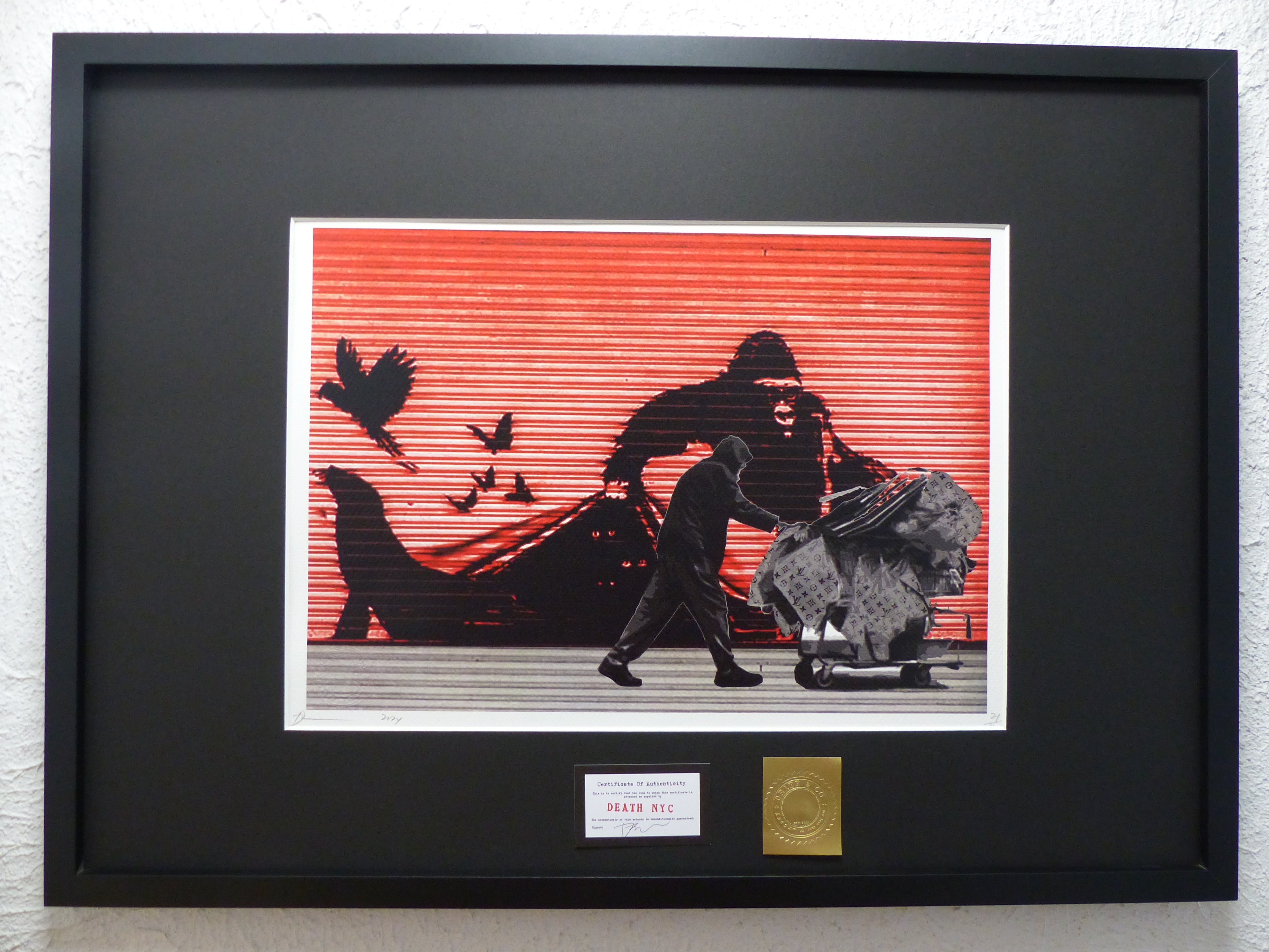 DEATH NYC fertig gerahmte Lithografie ltd. Edit. of 100 "Banksy Animals" 3D Siegel COA