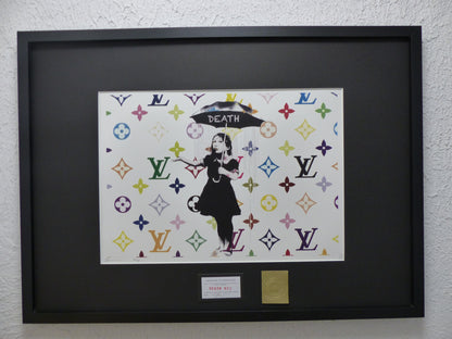 DEATH NYC fertig gerahmte Lithografie ltd.Edit. of  "Banksy Nola in the Rain" 3D Siegel u COA
