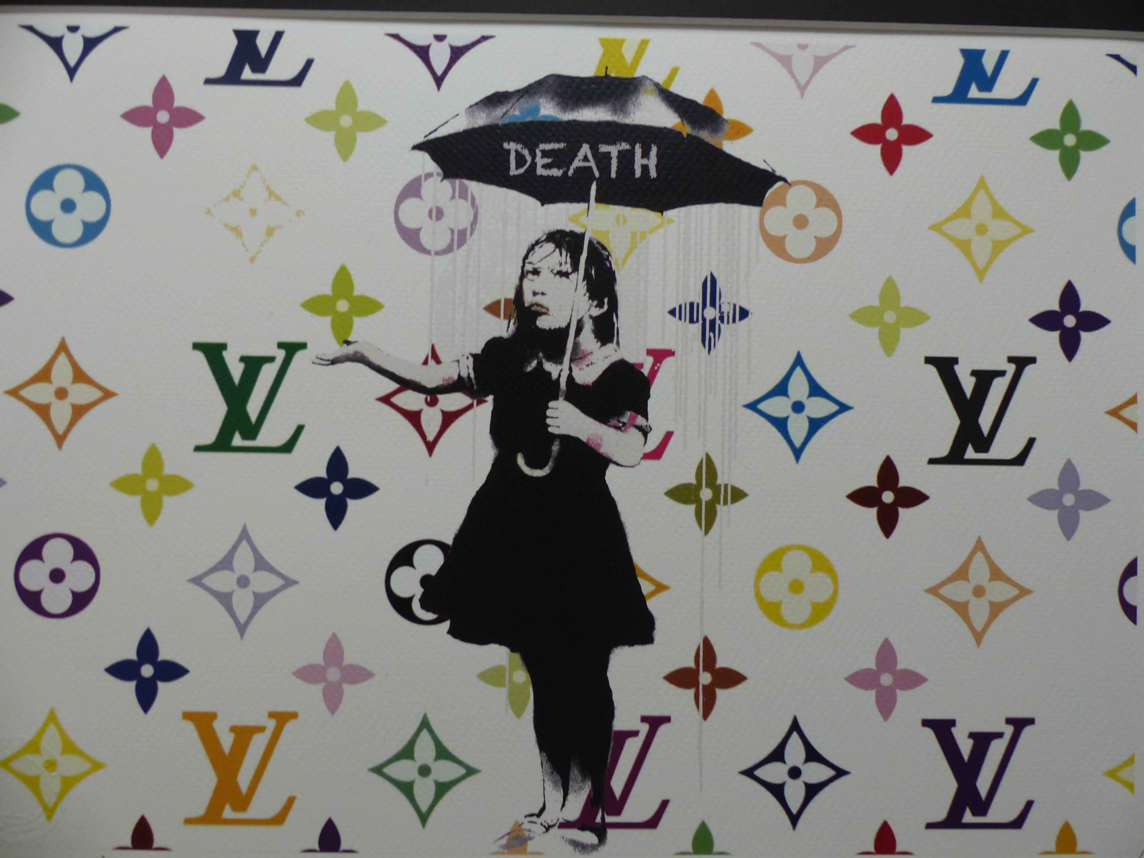 DEATH NYC fertig gerahmte Lithografie ltd.Edit. of  "Banksy Nola in the Rain" 3D Siegel u COA