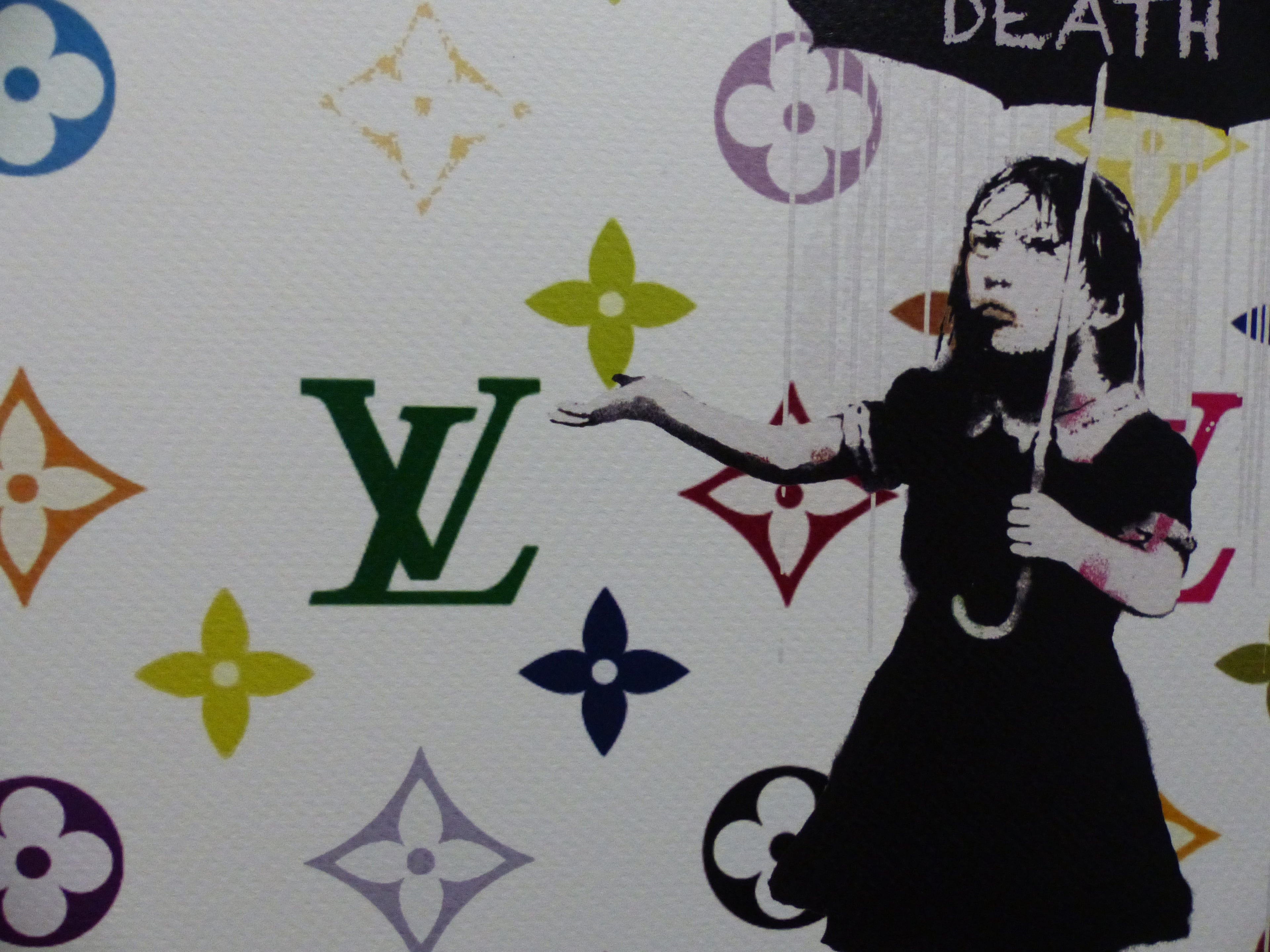 DEATH NYC fertig gerahmte Lithografie ltd.Edit. of  "Banksy Nola in the Rain" 3D Siegel u COA