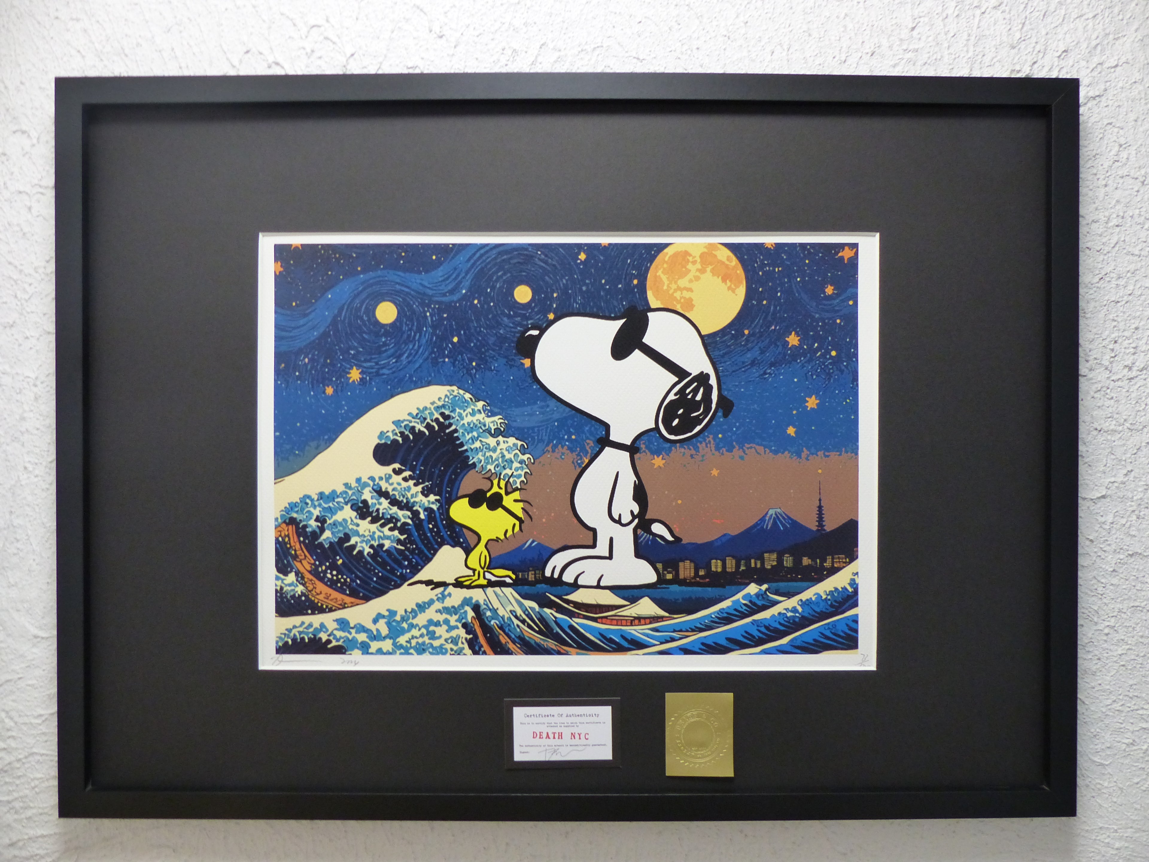 DEATH NYC fertig gerahmte Lithografie ltd.Edit. of 100 "SnoopyWoodstock" 3D Siegel COA