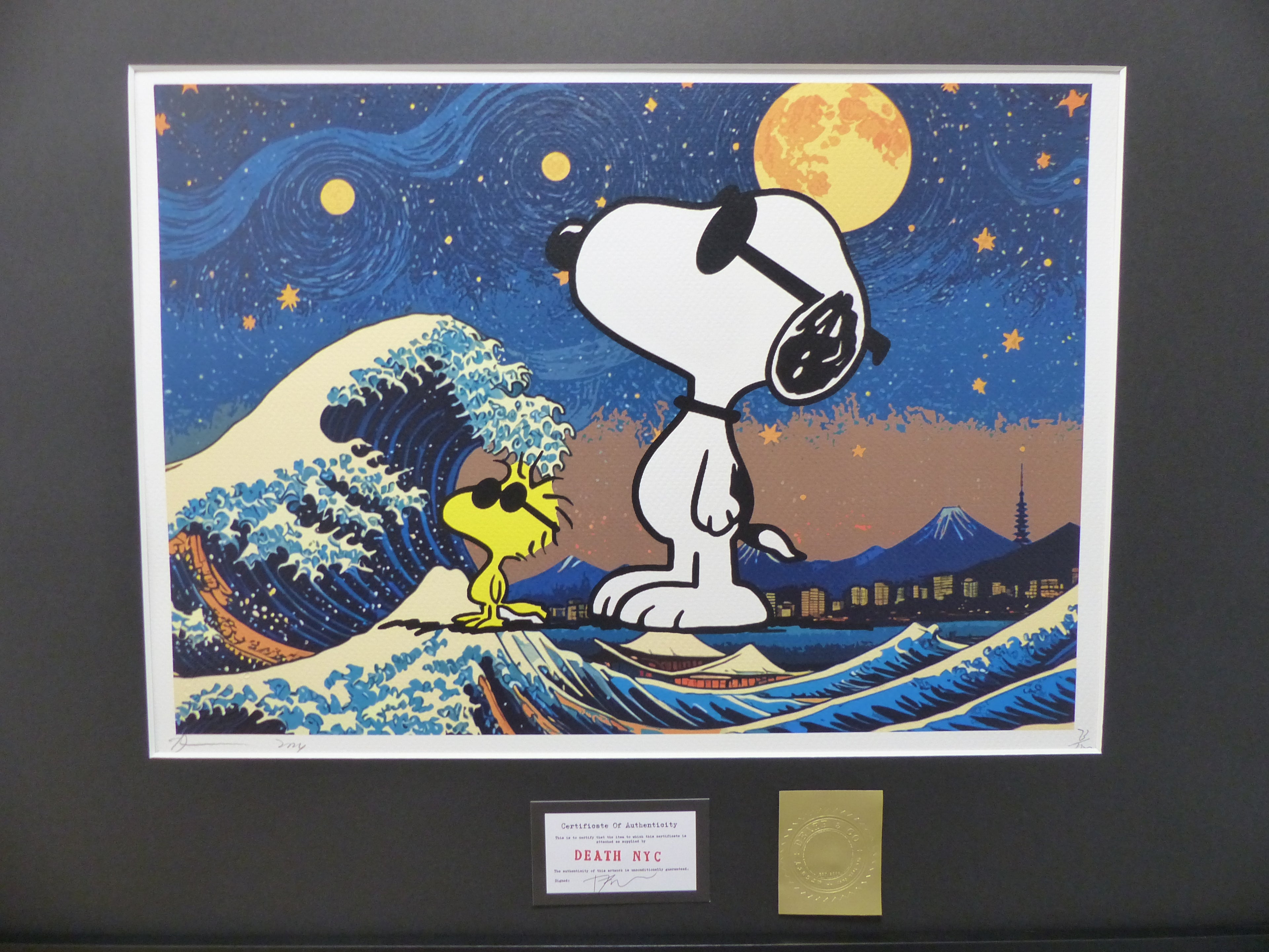 DEATH NYC fertig gerahmte Lithografie ltd.Edit. of 100 "SnoopyWoodstock" 3D Siegel COA