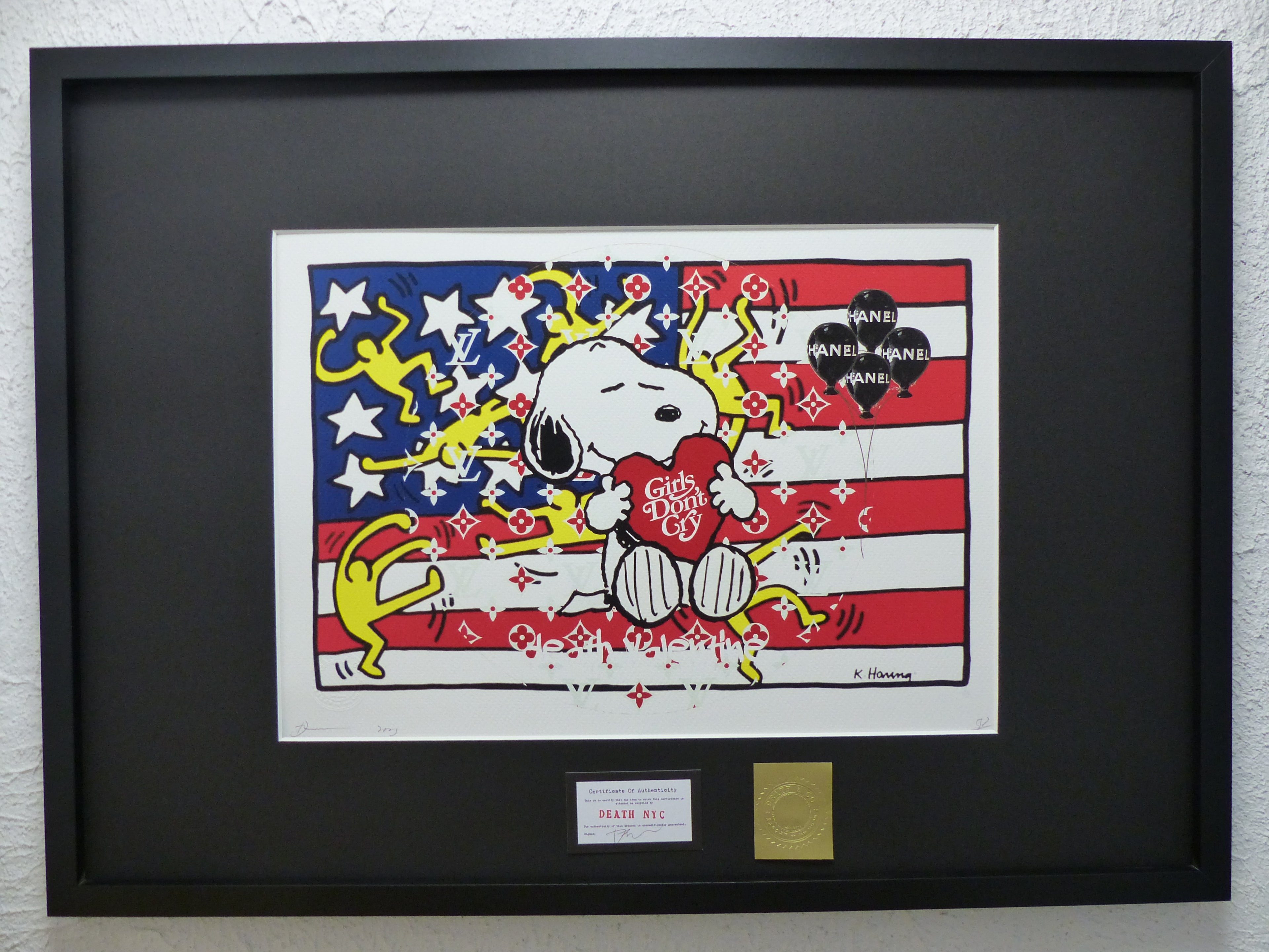 DEATH NYC fertig gerahmte Lithografie ltd. Edit. of 100 "SnoopyKeithHaring" 3D Siegel COA