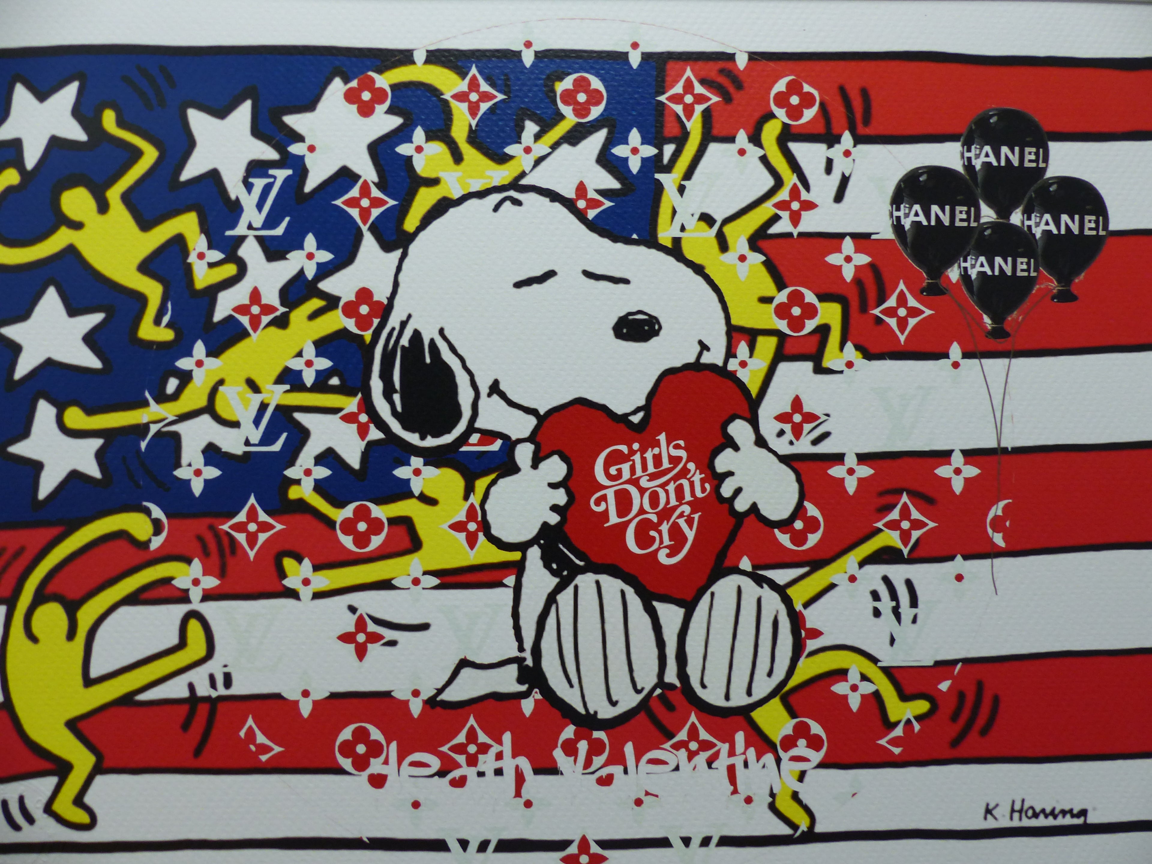 DEATH NYC fertig gerahmte Lithografie ltd. Edit. of 100 "SnoopyKeithHaring" 3D Siegel COA