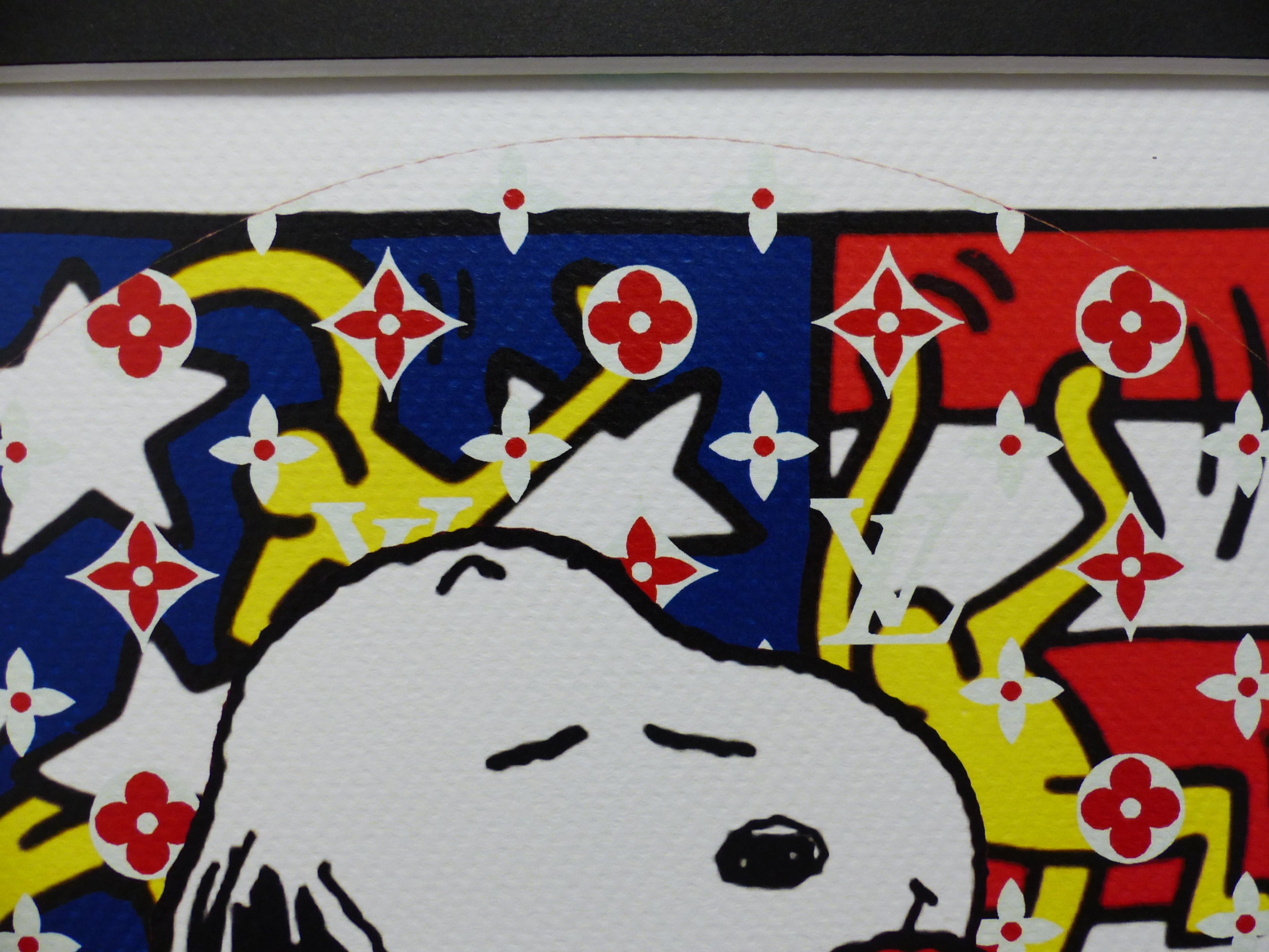 DEATH NYC fertig gerahmte Lithografie ltd. Edit. of 100 "SnoopyKeithHaring" 3D Siegel COA