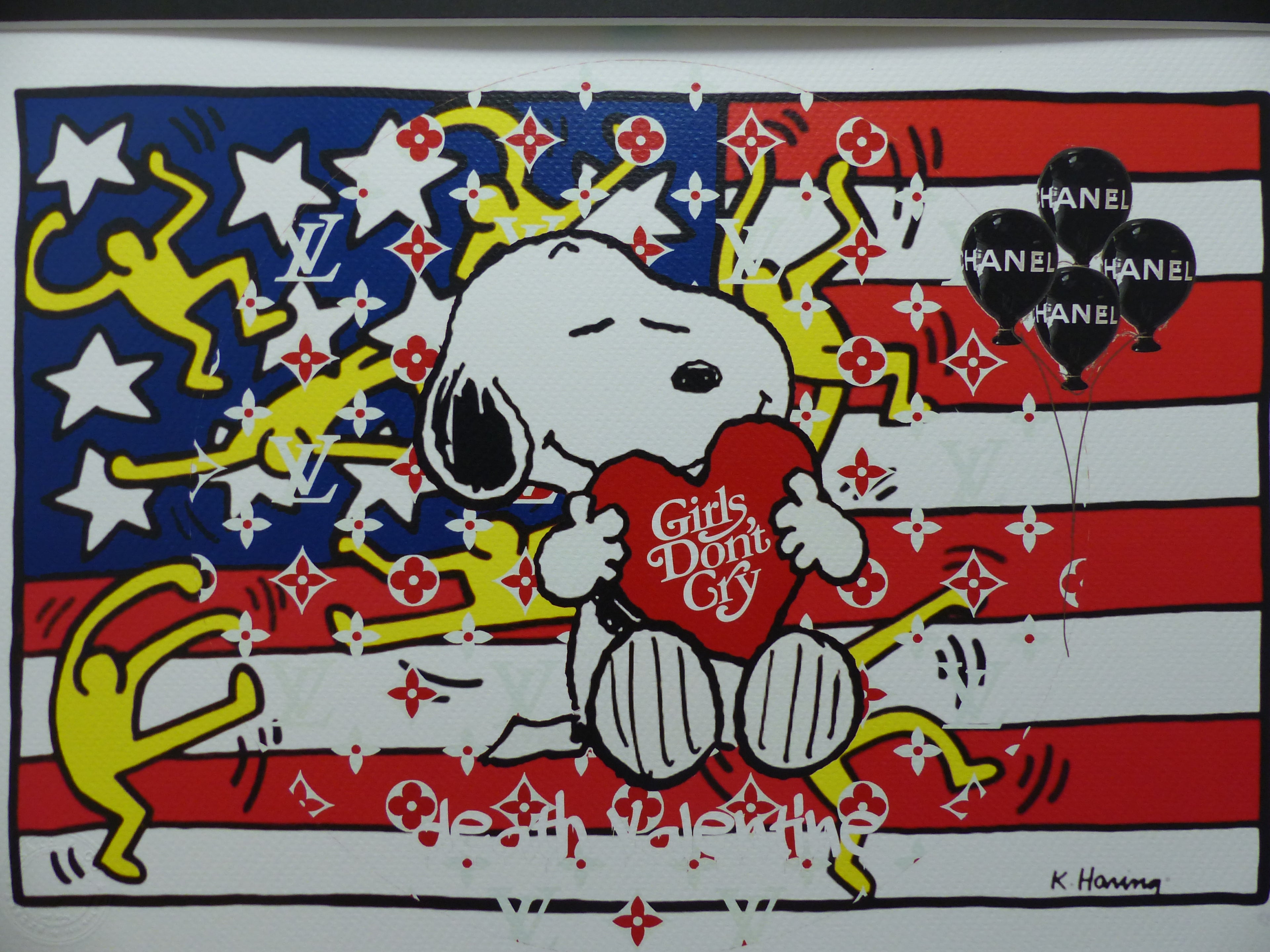 DEATH NYC fertig gerahmte Lithografie ltd. Edit. of 100 "SnoopyKeithHaring" 3D Siegel COA