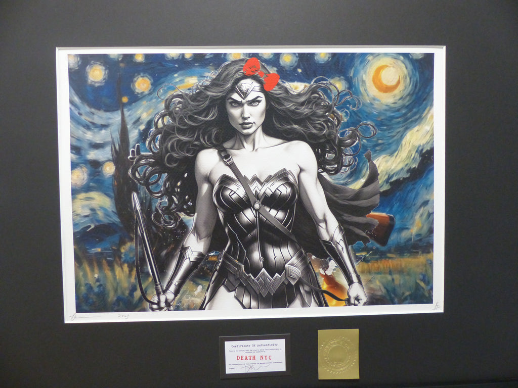 DEATH NYC fertig gerahmte Lithografie ltd. Edit. of 120  "Wonder Woman" 3D Siegel COA