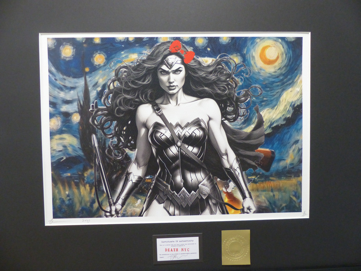 DEATH NYC fertig gerahmte Lithografie ltd. Edit. of 120  "Wonder Woman" 3D Siegel COA