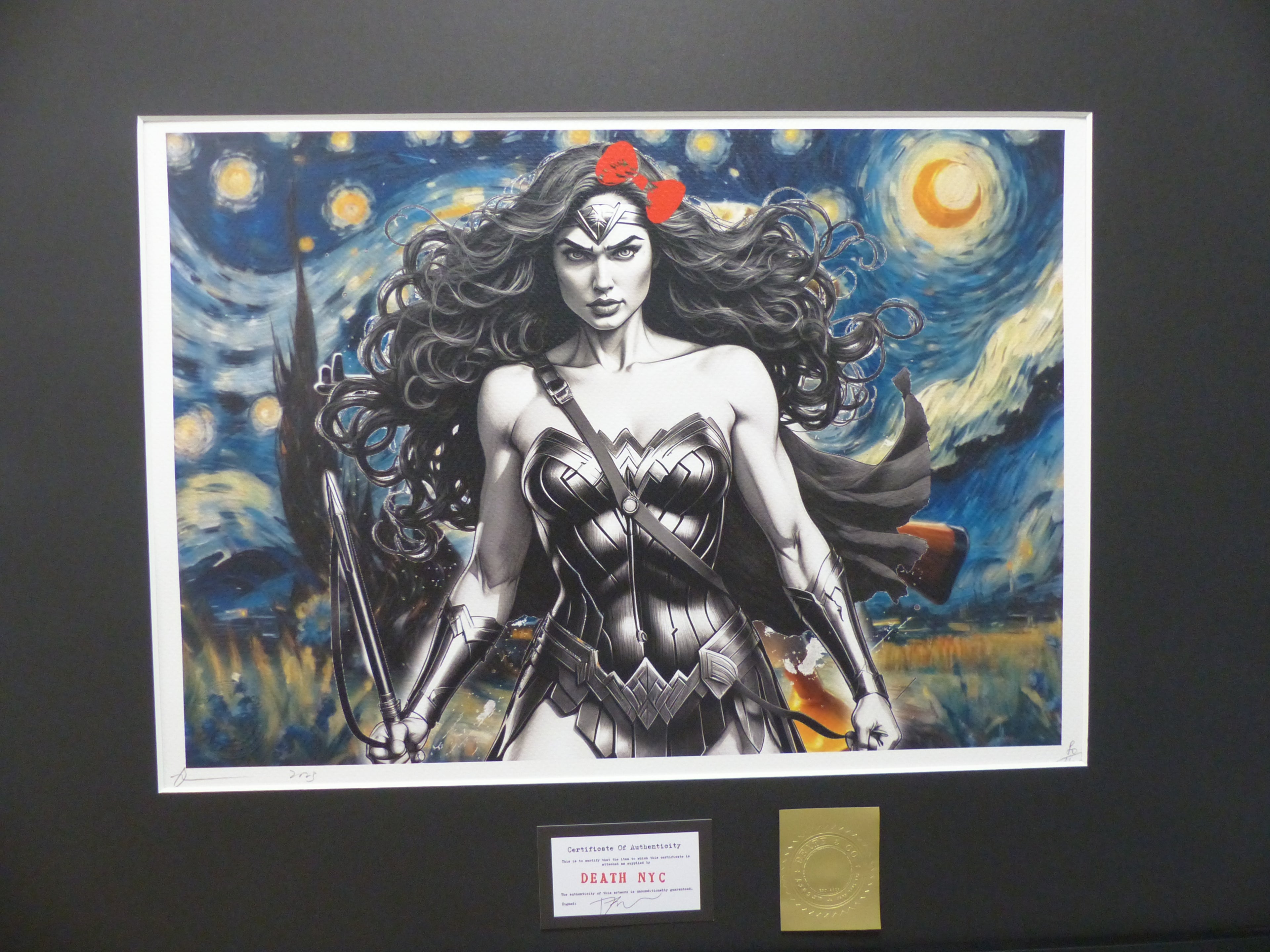 DEATH NYC fertig gerahmte Lithografie ltd. Edit. of 120  "Wonder Woman" 3D Siegel COA