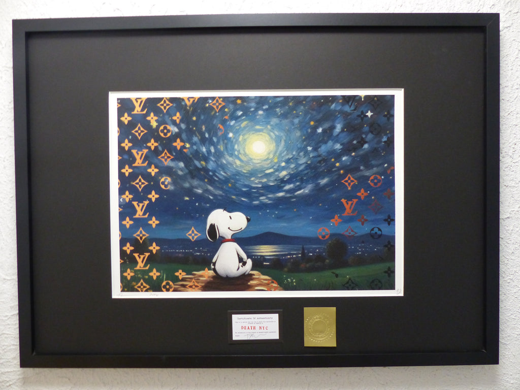 DEATH NYC fertig gerahmte Lithografie ltd.Edit.of 100  "Satisfied Snoopy" 3D Siegel COA