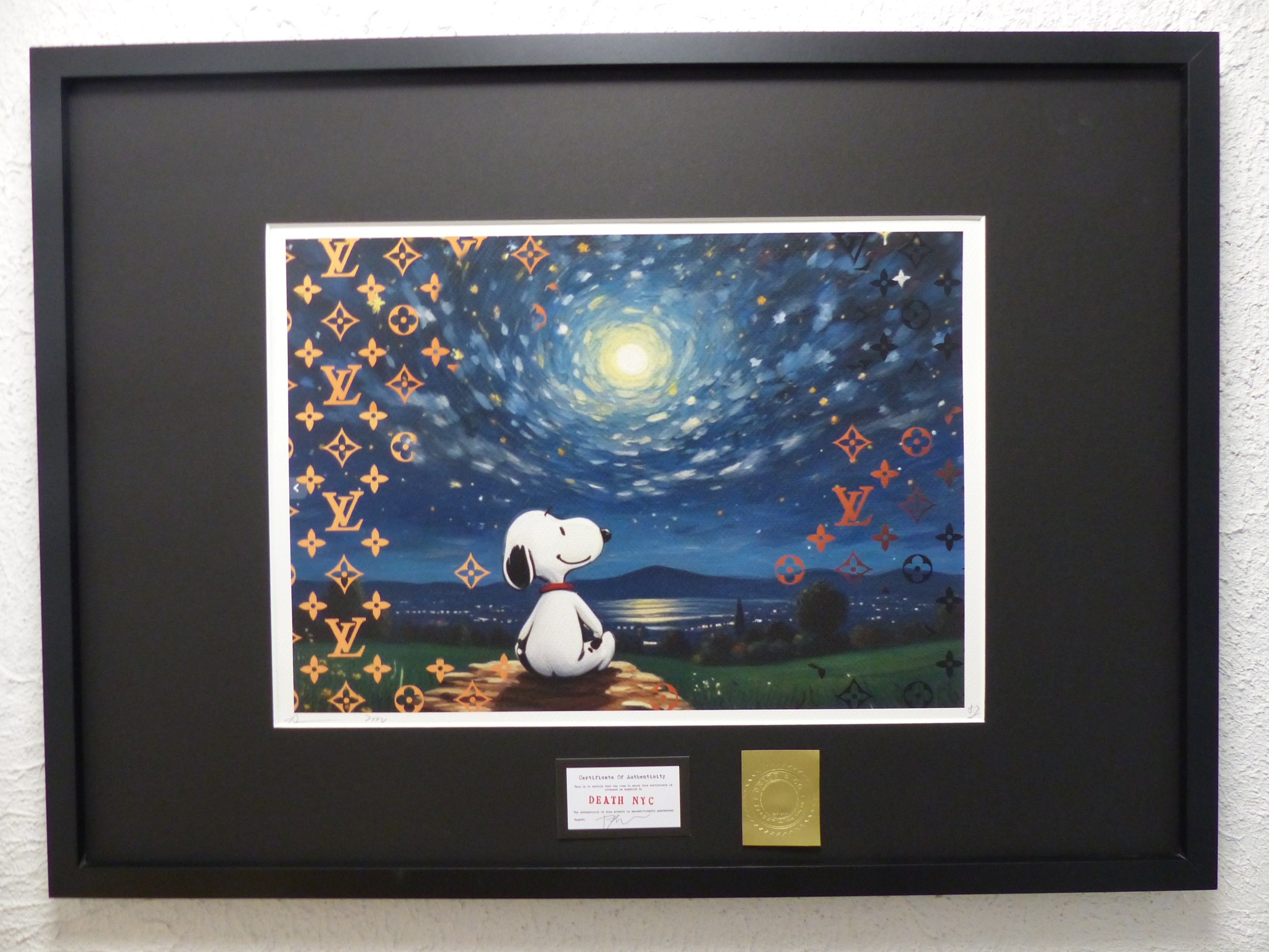 DEATH NYC fertig gerahmte Lithografie ltd.Edit.of 100  "Satisfied Snoopy" 3D Siegel COA