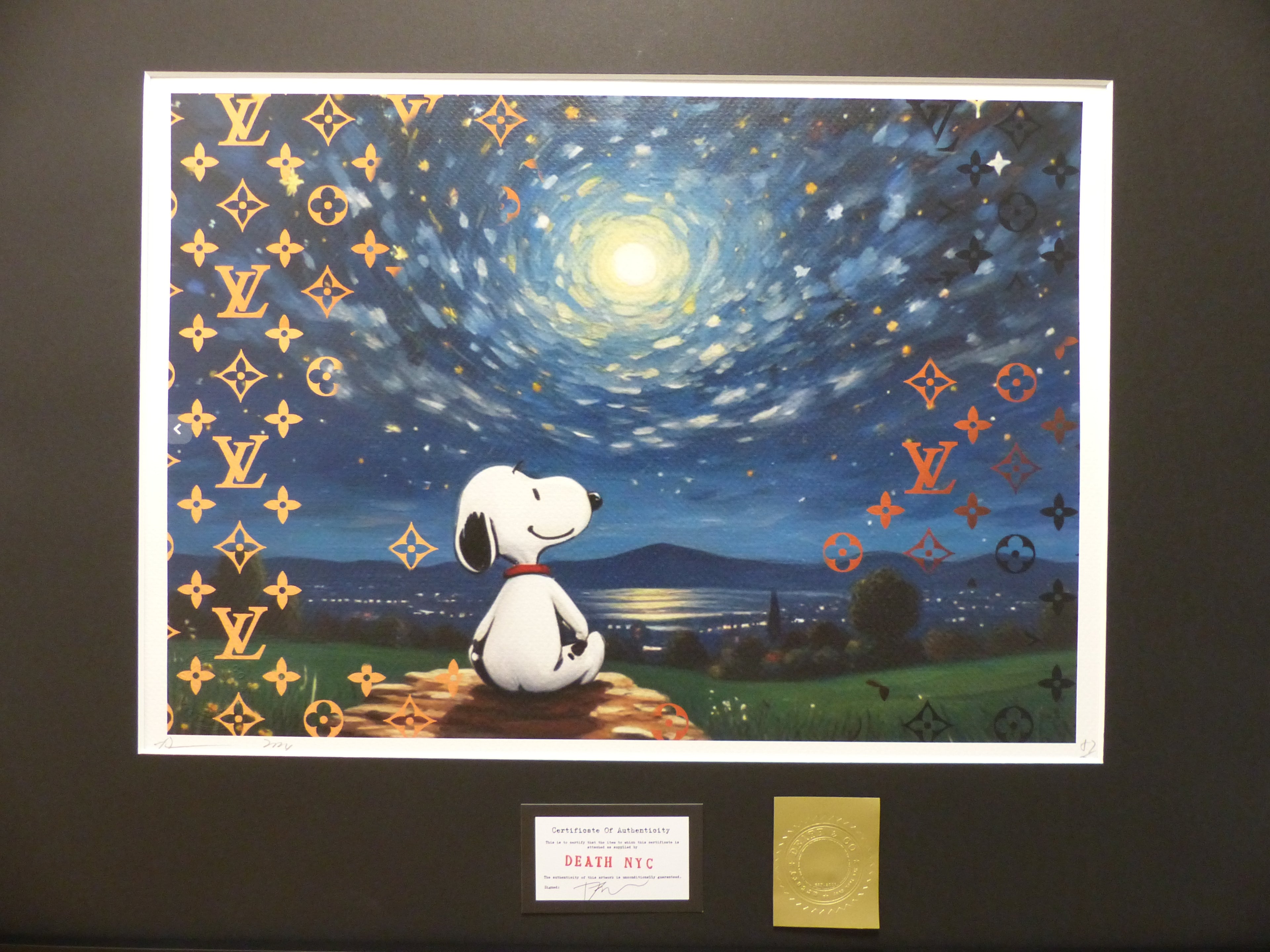 DEATH NYC fertig gerahmte Lithografie ltd.Edit.of 100  "Satisfied Snoopy" 3D Siegel COA