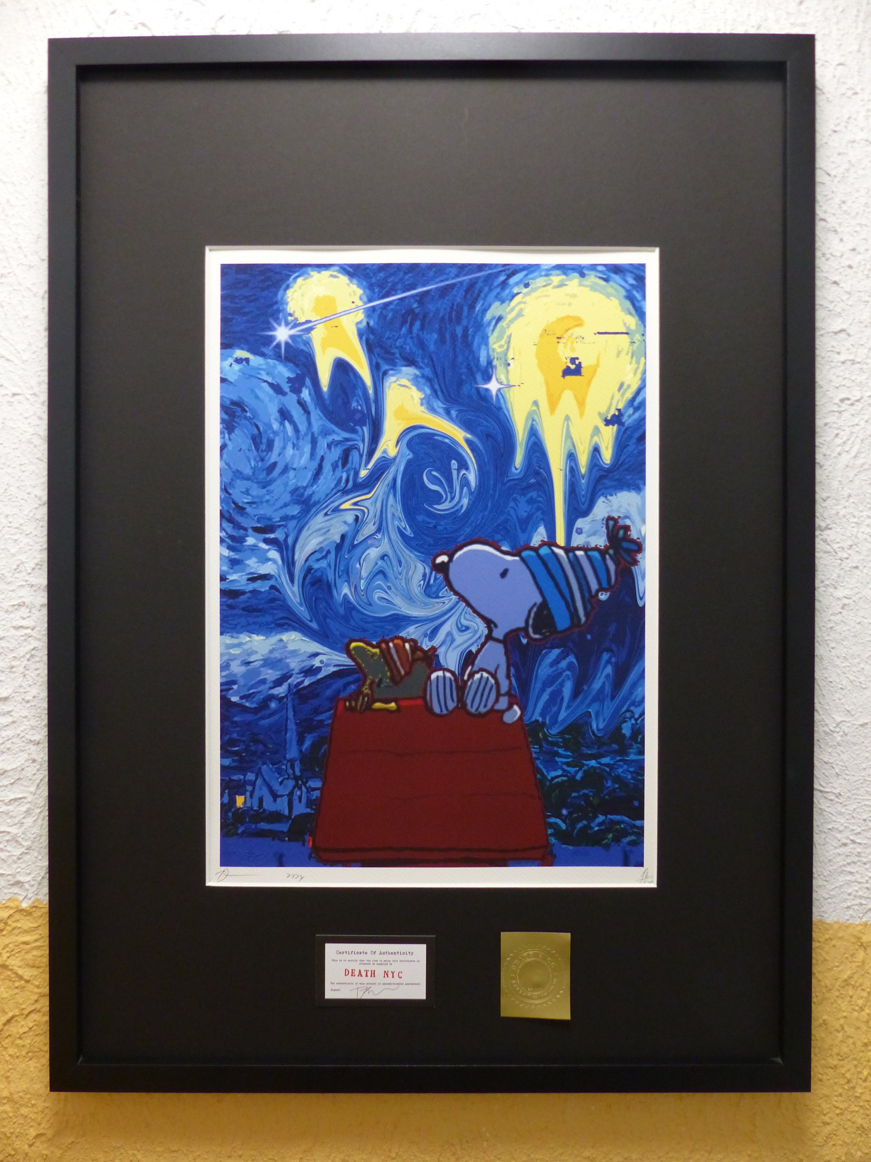 DEATH NYC fertig gerahmte Lithografie ltd.Edit. of 120 "Cold Snoopy with Woodstock" 3D Siegel COA