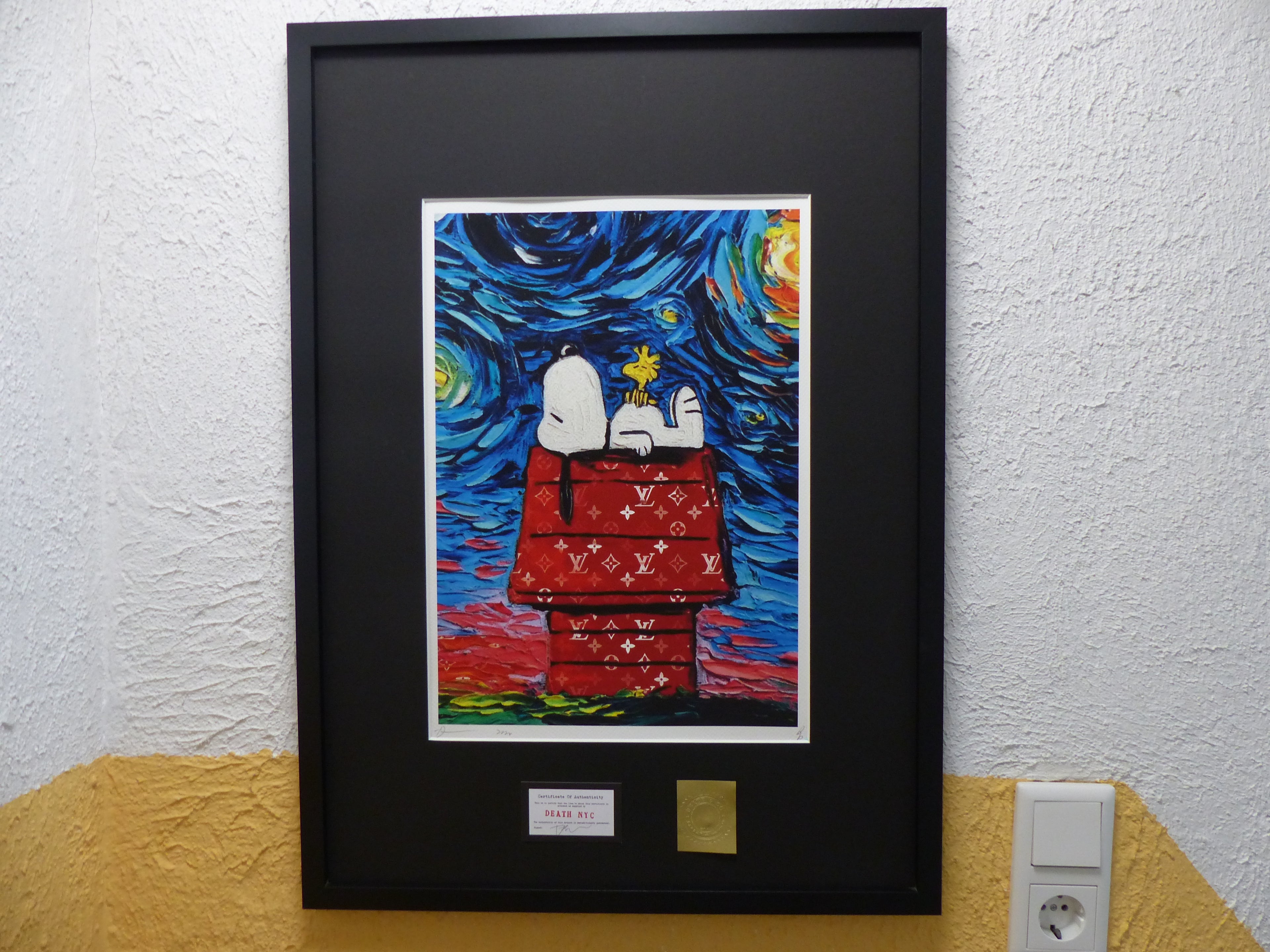 DEATH NYC fertig gerahmte Lithografie ltd. "Snoopy Woodstock chilling" 3D Siegel COA