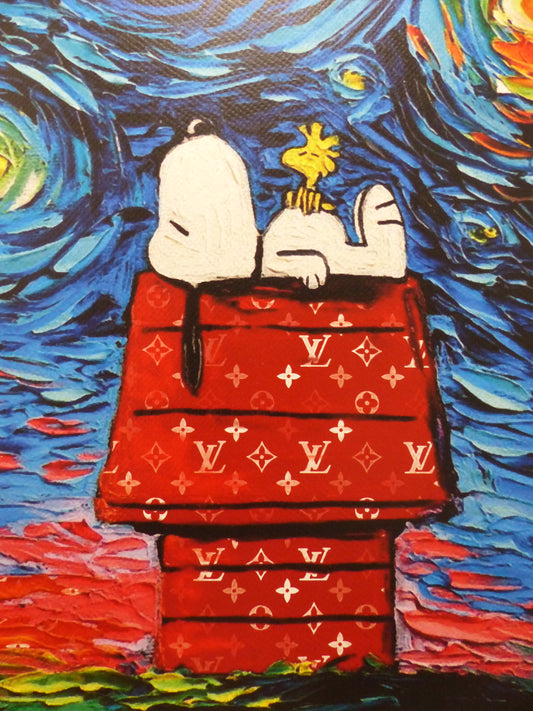 DEATH NYC fertig gerahmte Lithografie ltd. "Snoopy Woodstock chilling" 3D Siegel COA