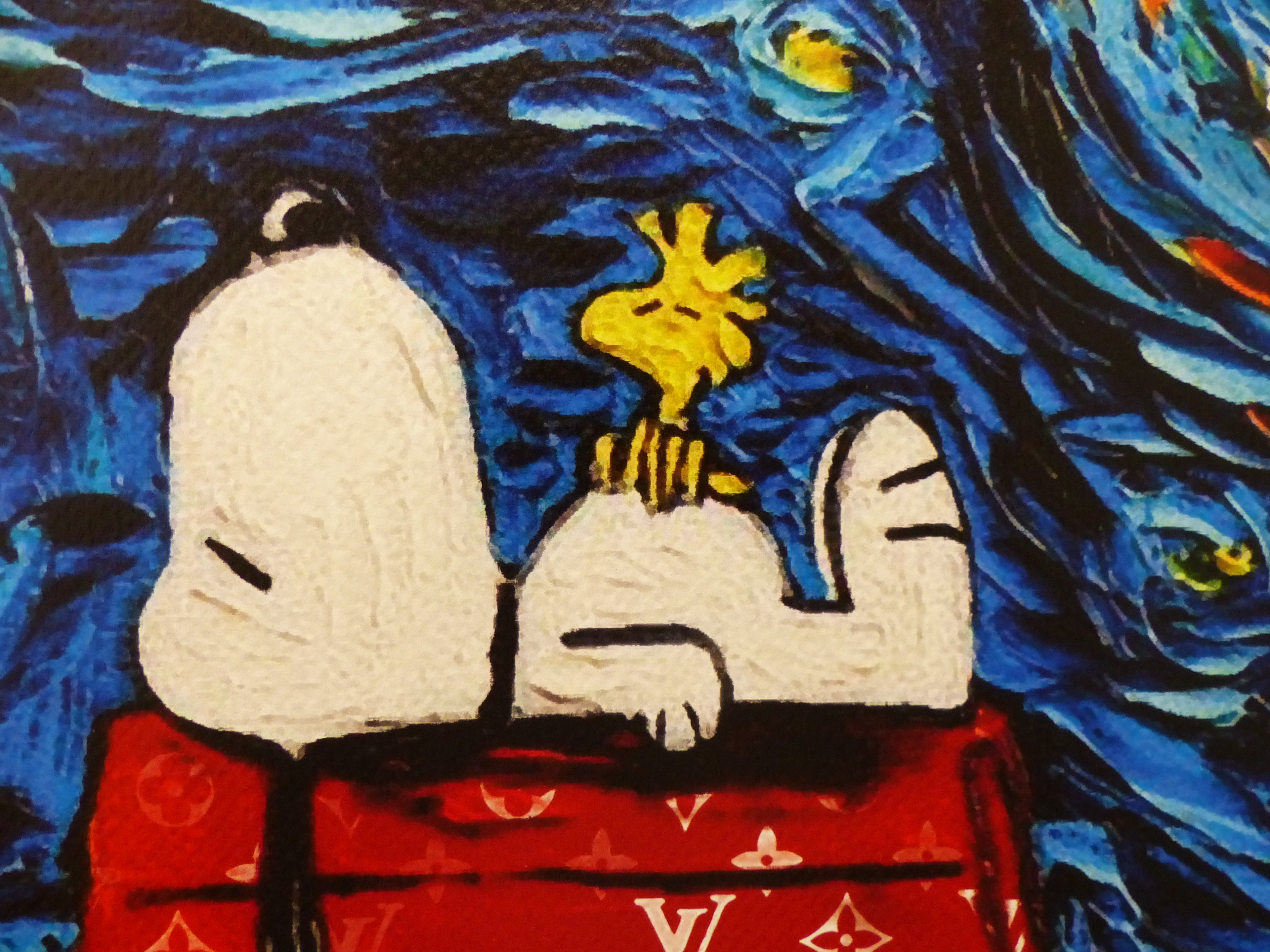 DEATH NYC fertig gerahmte Lithografie ltd. "Snoopy Woodstock chilling" 3D Siegel COA
